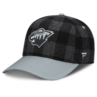 Men's Fanatics Black/Gray Minnesota Wild Huntsman Plaid A-Frame Adjustable Hat