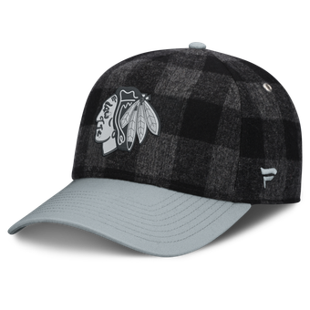 Men's Fanatics Black/Gray Chicago Blackhawks Huntsman Plaid A-Frame Adjustable Hat