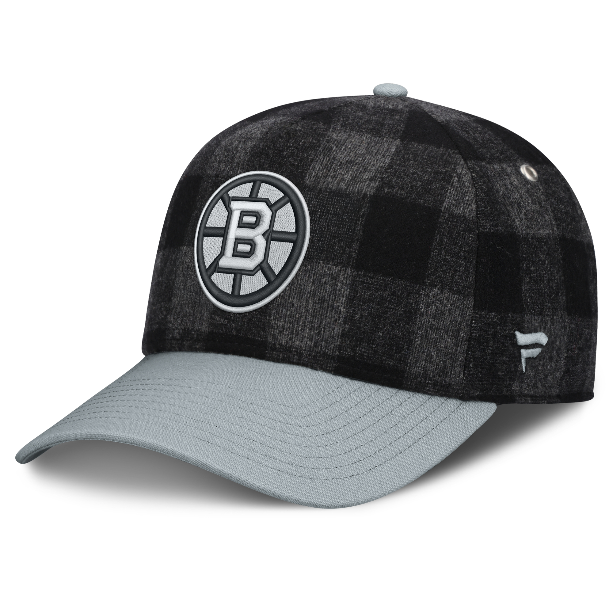 Men's Fanatics Black/Gray Boston Bruins Huntsman Plaid A-Frame Adjustable Hat
