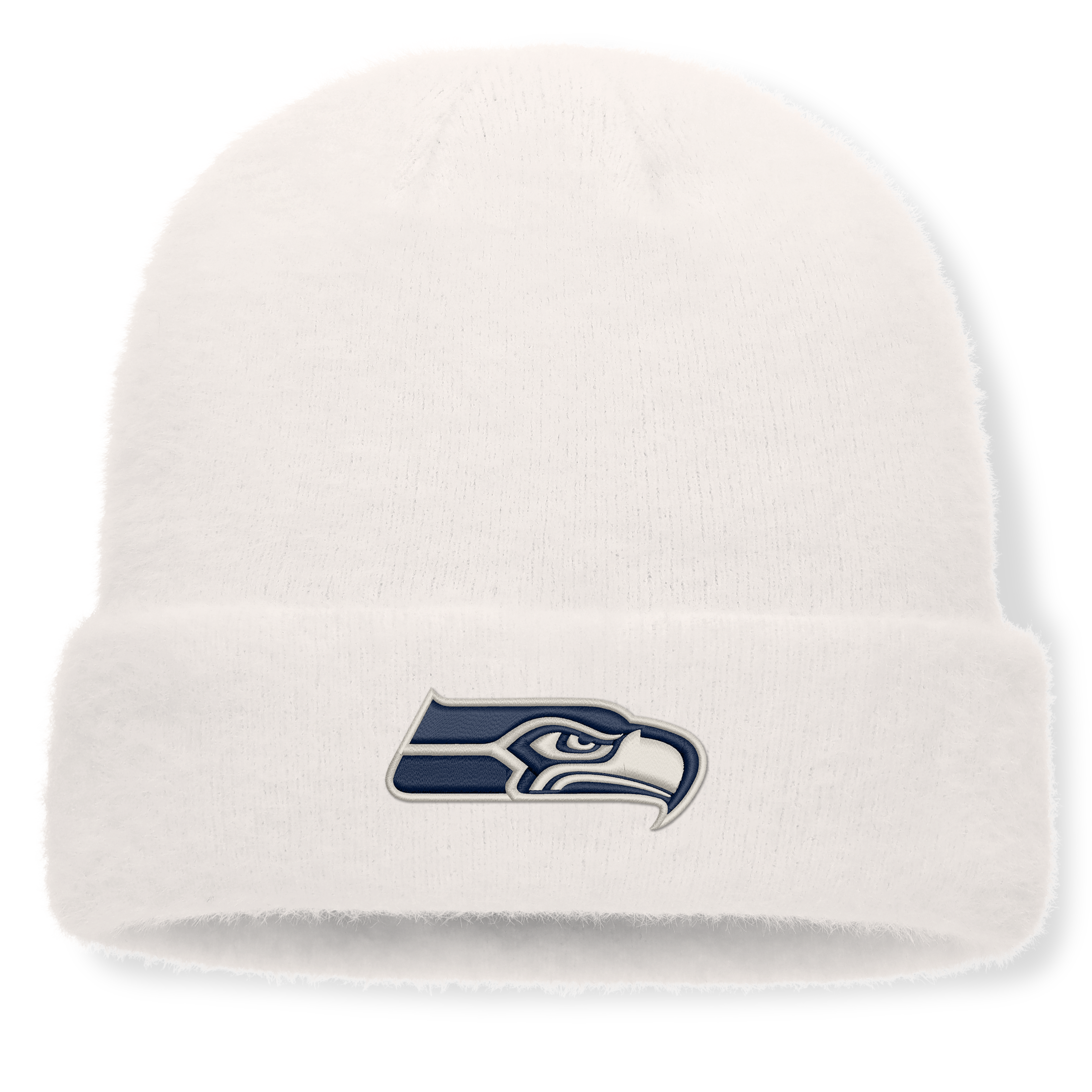 Women's Fanatics White Seattle Seahawks Puff Fuzzy Fleece Cuffed Knit Hat