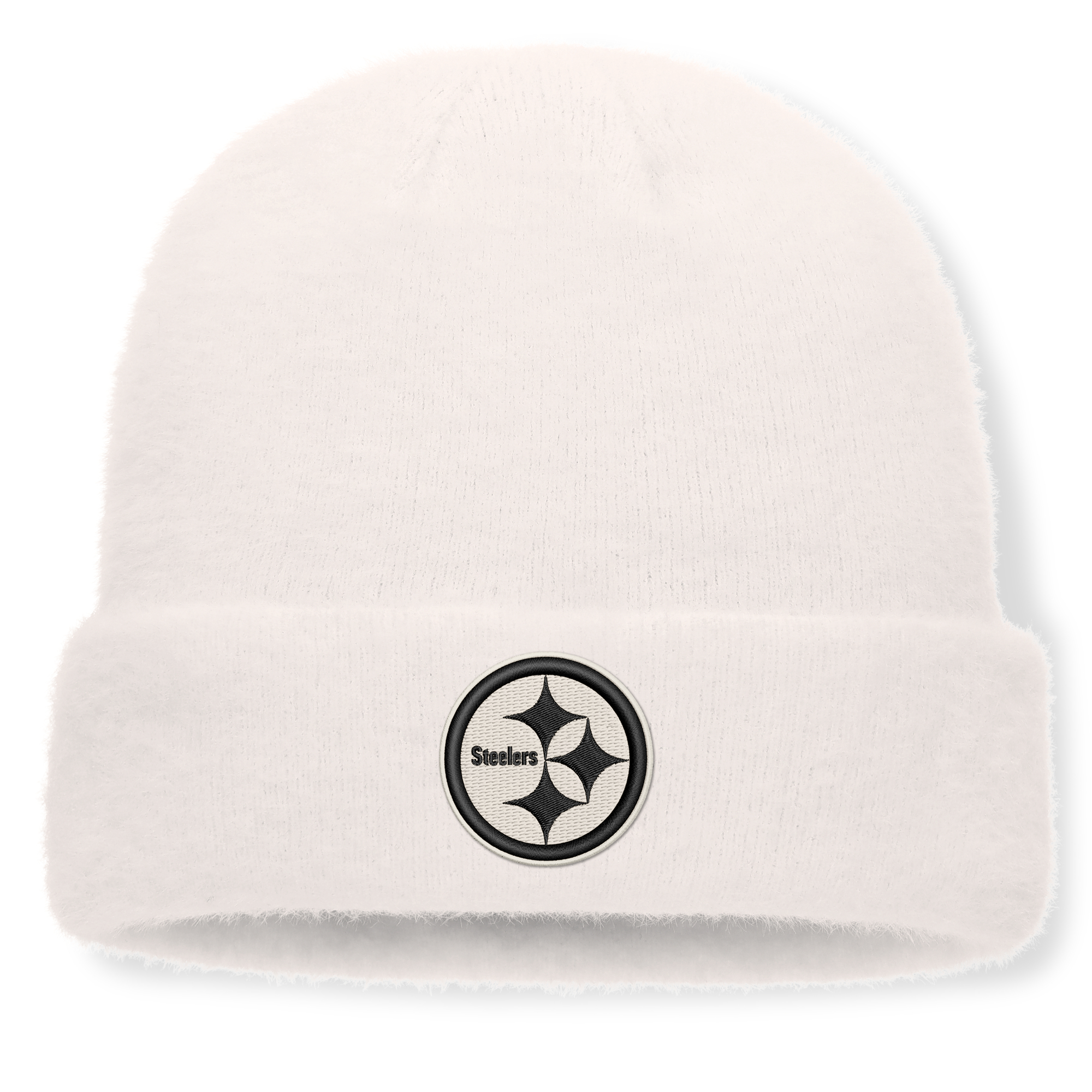 Women's Fanatics White Pittsburgh Steelers Puff Fuzzy Fleece Cuffed Knit Hat