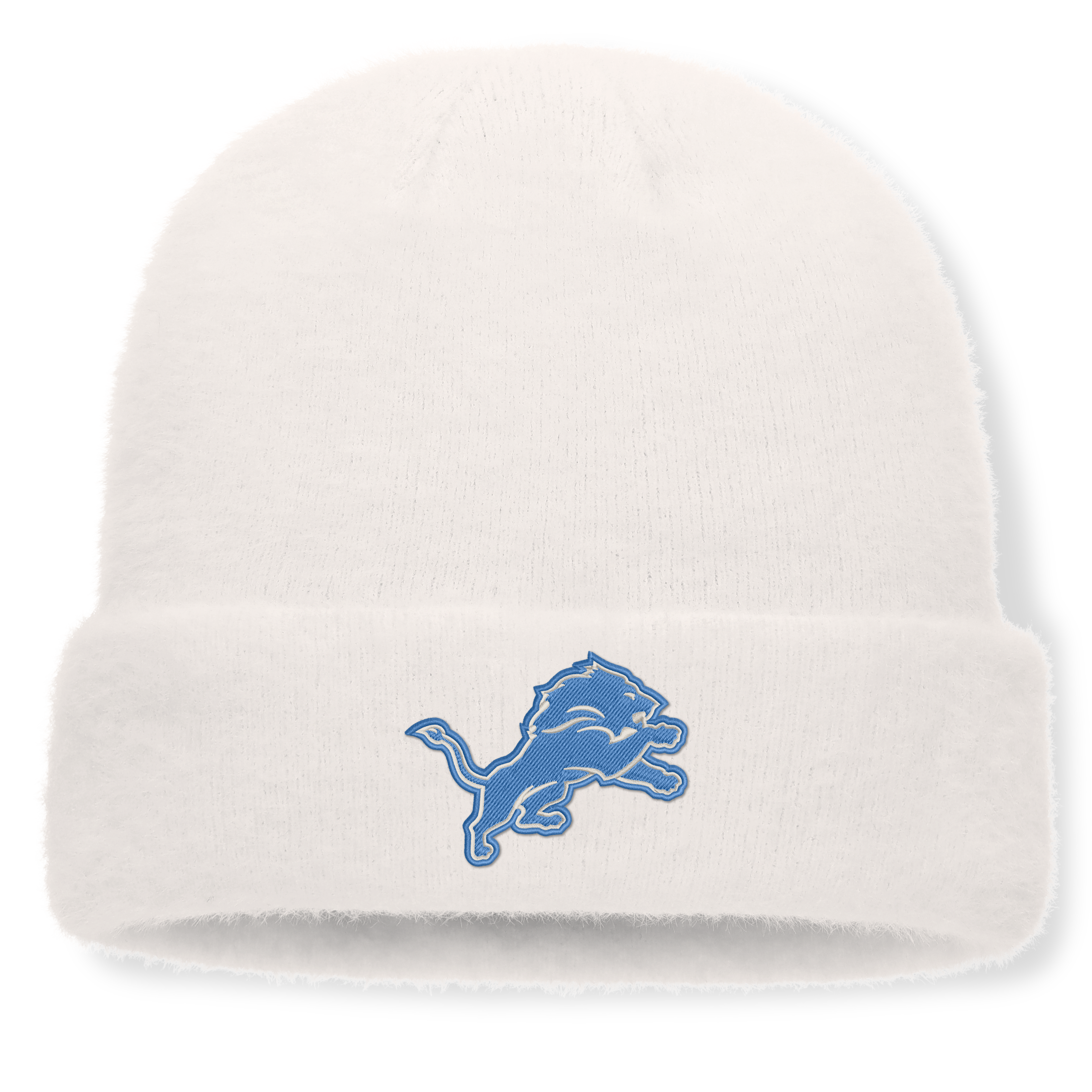 Women's Fanatics White Detroit Lions Puff Fuzzy Fleece Cuffed Knit Hat