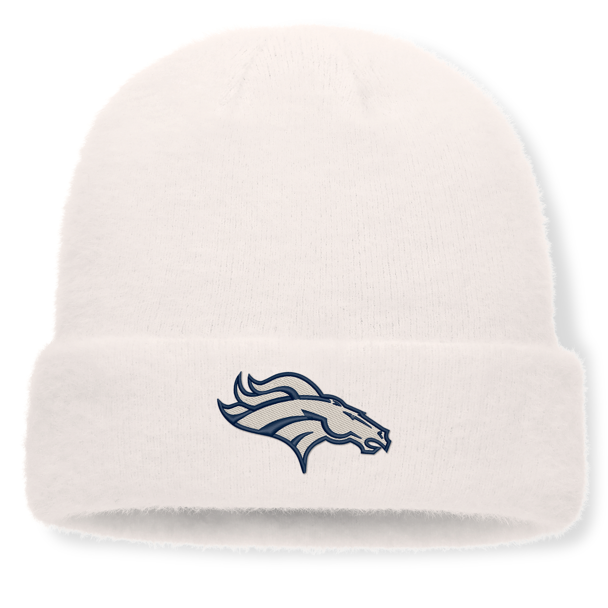 Women's Fanatics White Denver Broncos Puff Fuzzy Fleece Cuffed Knit Hat