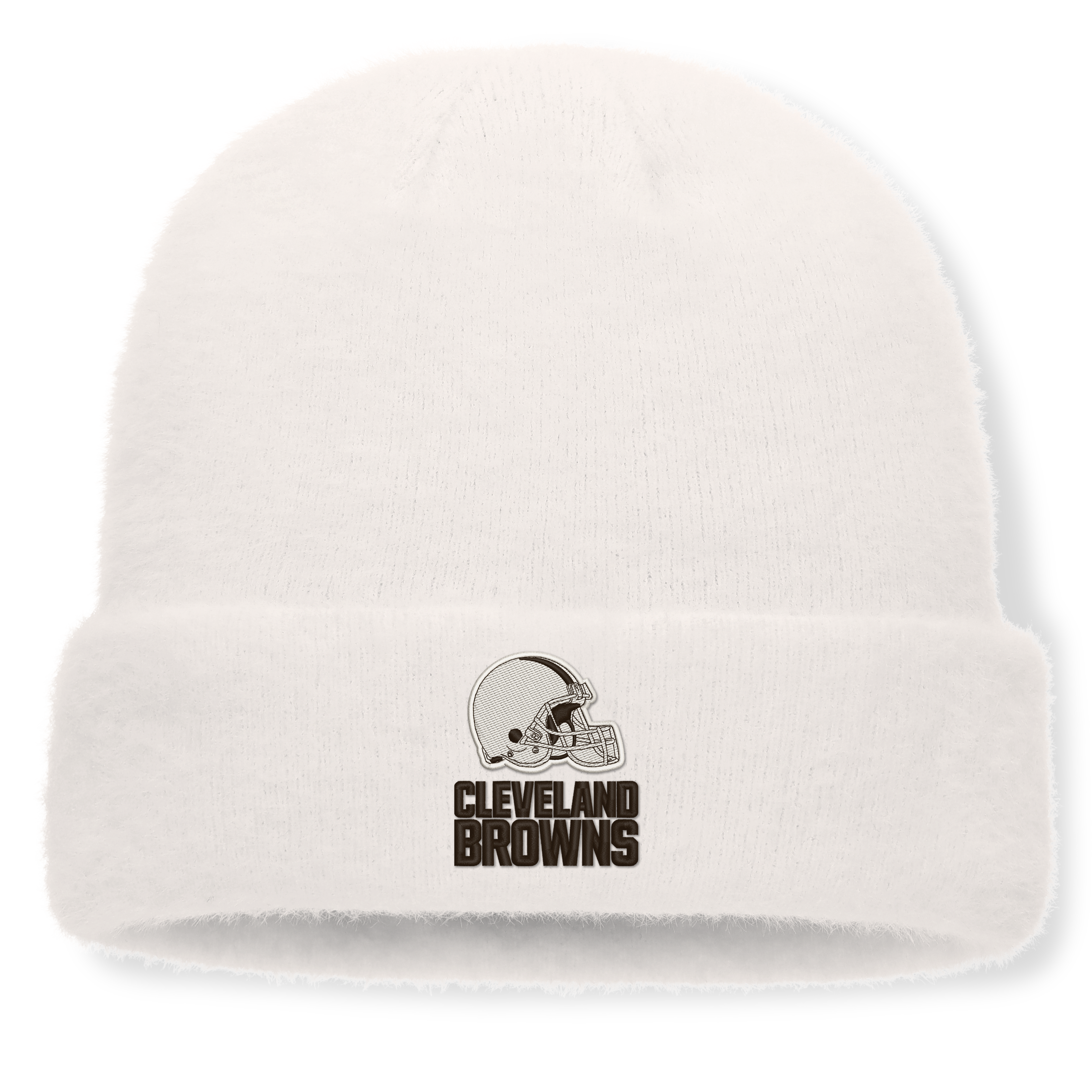 Women's Fanatics White Cleveland Browns Puff Fuzzy Fleece Cuffed Knit Hat