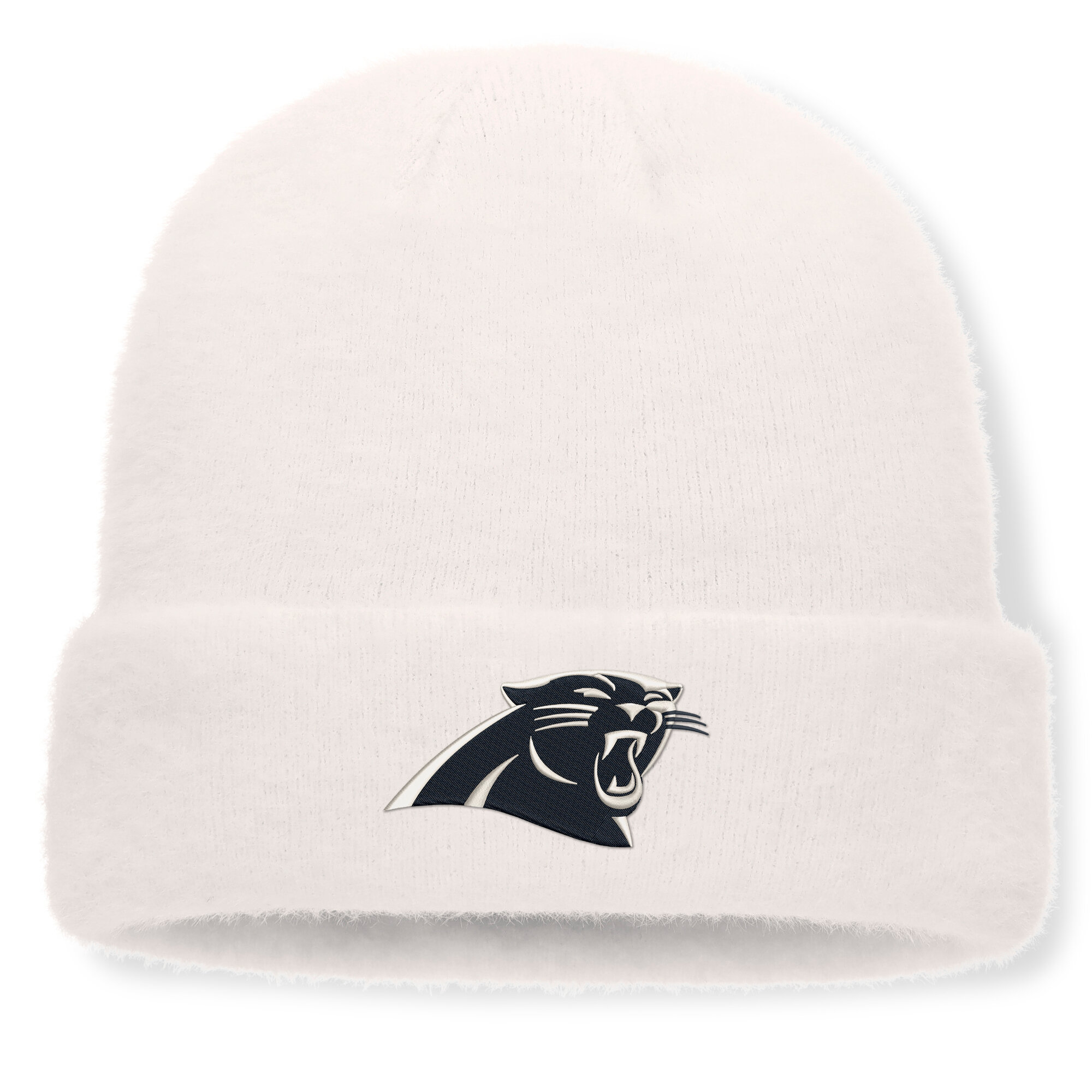 Women's Fanatics White Carolina Panthers Puff Fuzzy Fleece Cuffed Knit Hat