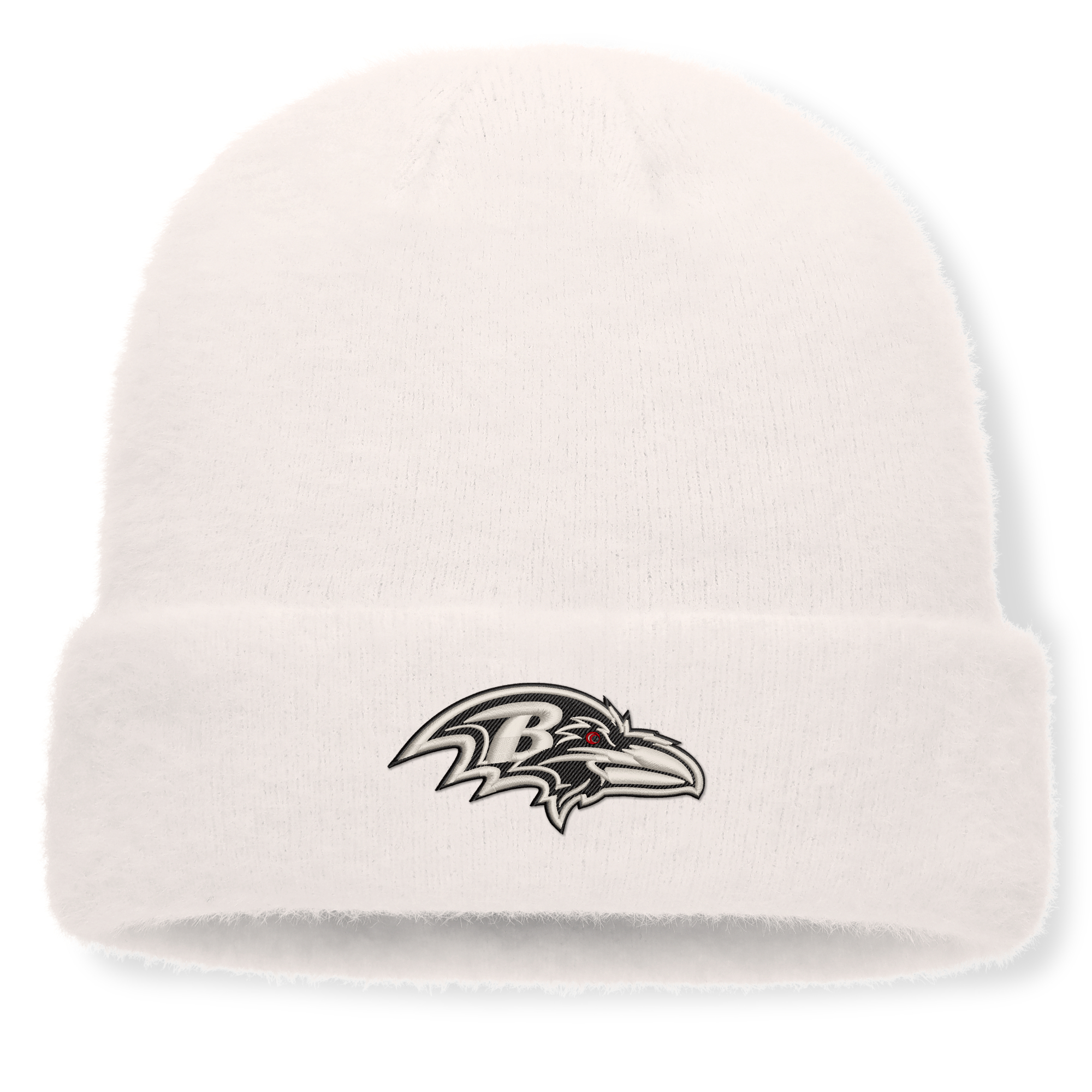 Women's Fanatics White Baltimore Ravens Puff Fuzzy Fleece Cuffed Knit Hat