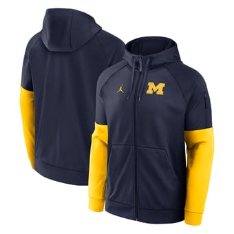 Men's Jordan Brand  Navy Michigan Wolverines Primetime Primary Logo Therma-FIT Raglan Full-Zip Hoodie