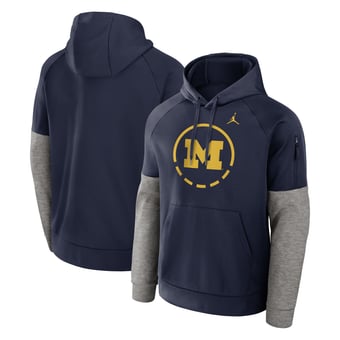 Men's Jordan Brand  Navy Michigan Wolverines Primetime Basketball Therma-FIT Raglan Fleece Hoodie