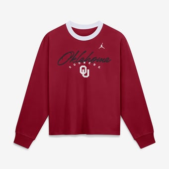 Women's Jordan Brand  Oklahoma Sooners Crimson Ringer Boxy Long Sleeve T-Shirt