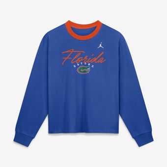 Women's Jordan Brand  Florida Gators Royal Ringer Boxy Long Sleeve T-Shirt