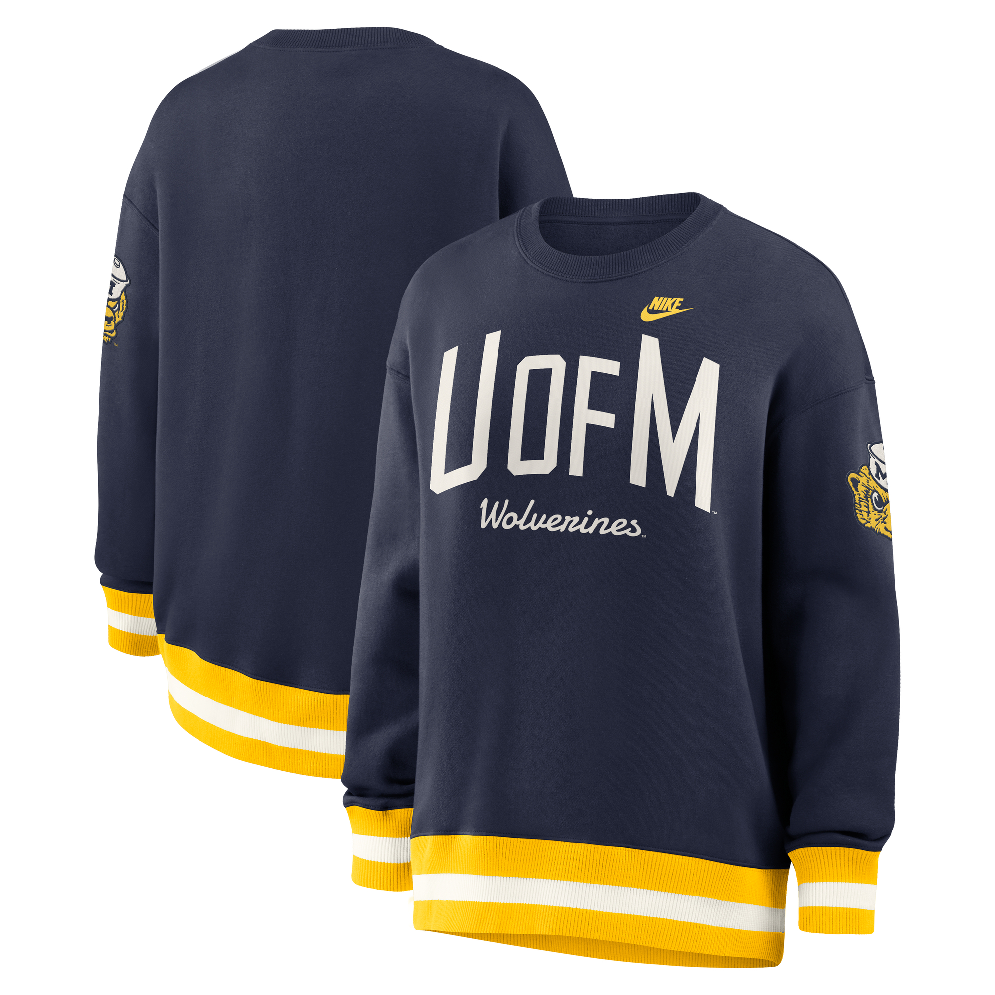 Women's Nike  Navy Michigan Wolverines Oversized Legacy Arch Phoenix Sweatshirt