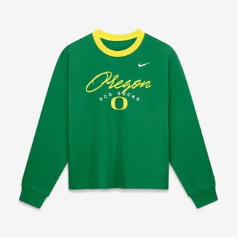 Women's Nike  Oregon Ducks Green Ringer Boxy Long Sleeve T-Shirt