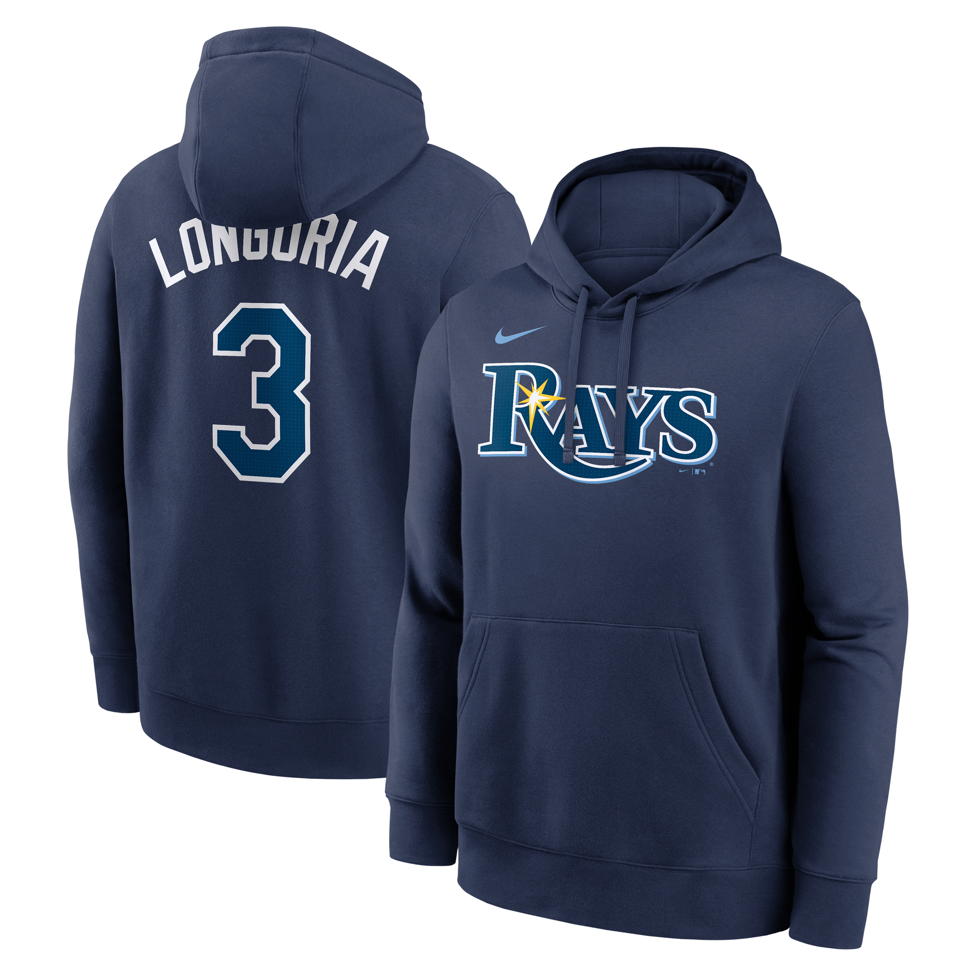 Men's Nike Evan Longoria Navy Tampa Bay Rays Player Name & Number Club Pullover Hoodie
