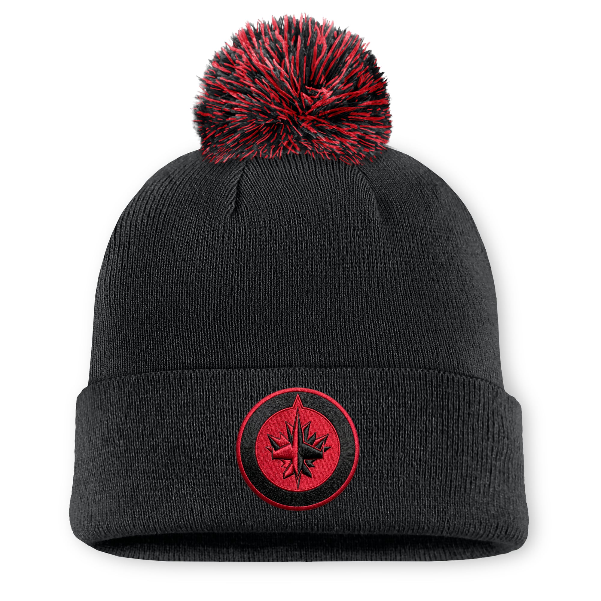 Men's Fanatics Black Winnipeg Jets Canada Military Appreciation Authentic Pro Cuffed Knit Hat with Pom