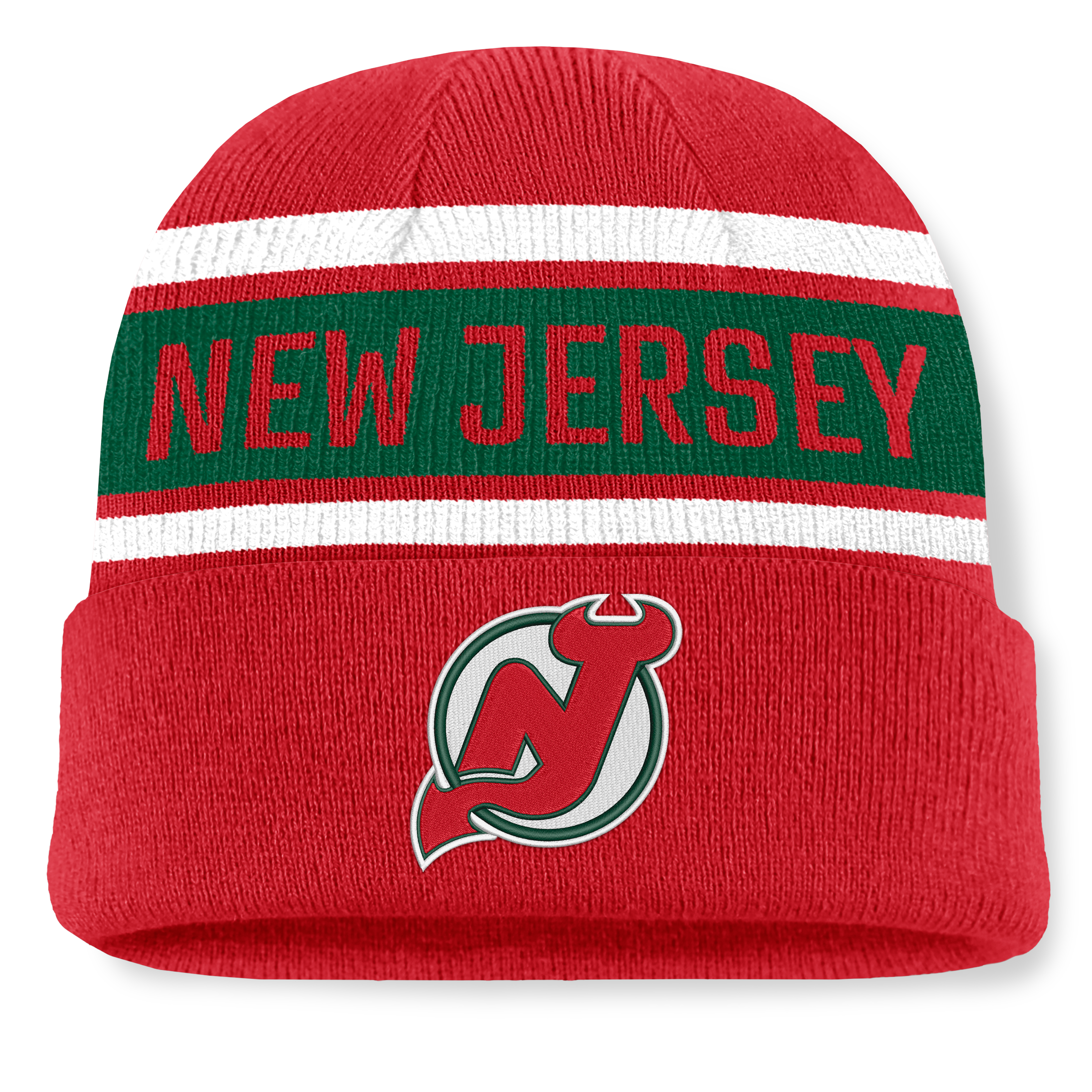 Men's Fanatics Red/Green New Jersey Devils Heritage Cuffed Knit Hat