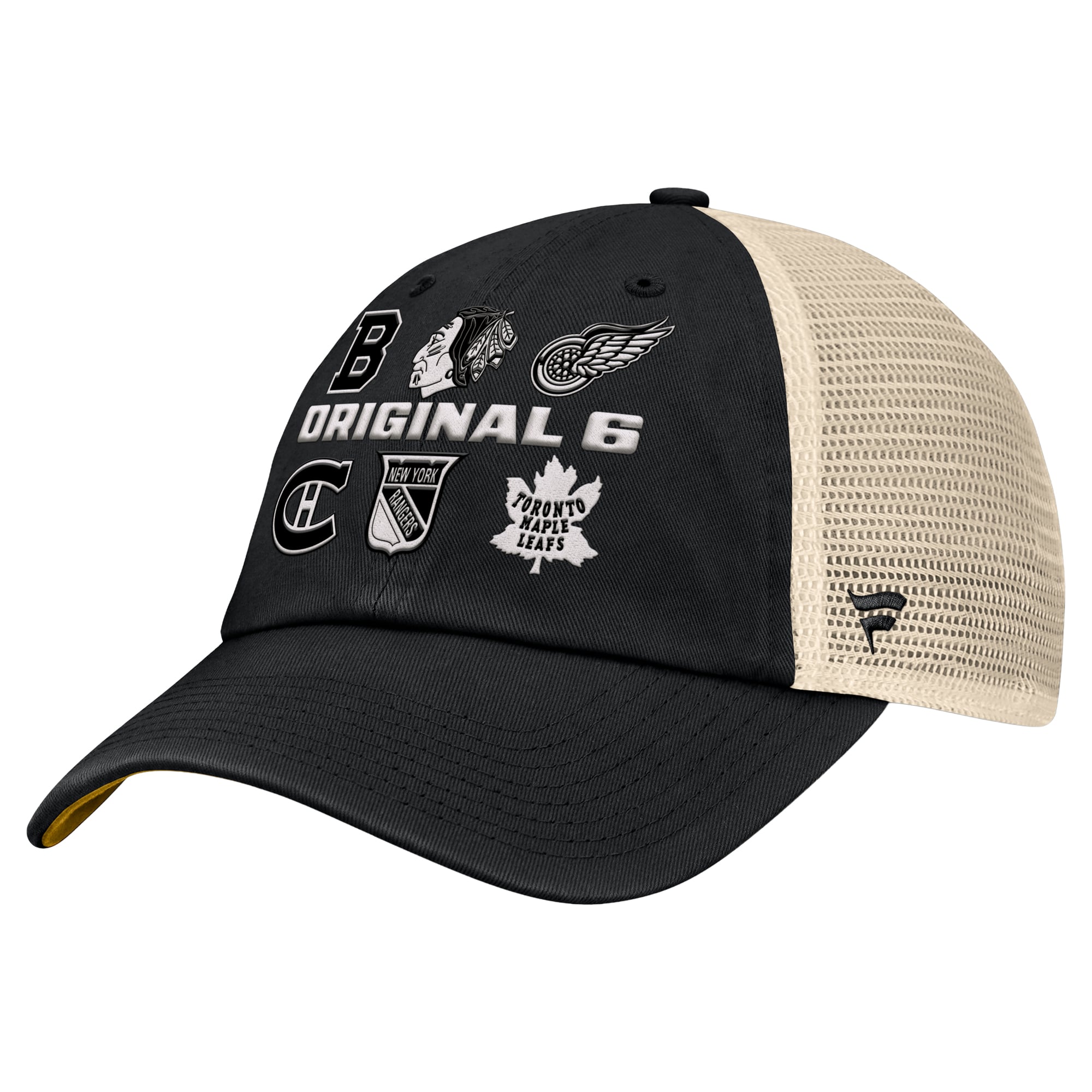 Men's Fanatics Black Original Six Trucker Adjustable Hat