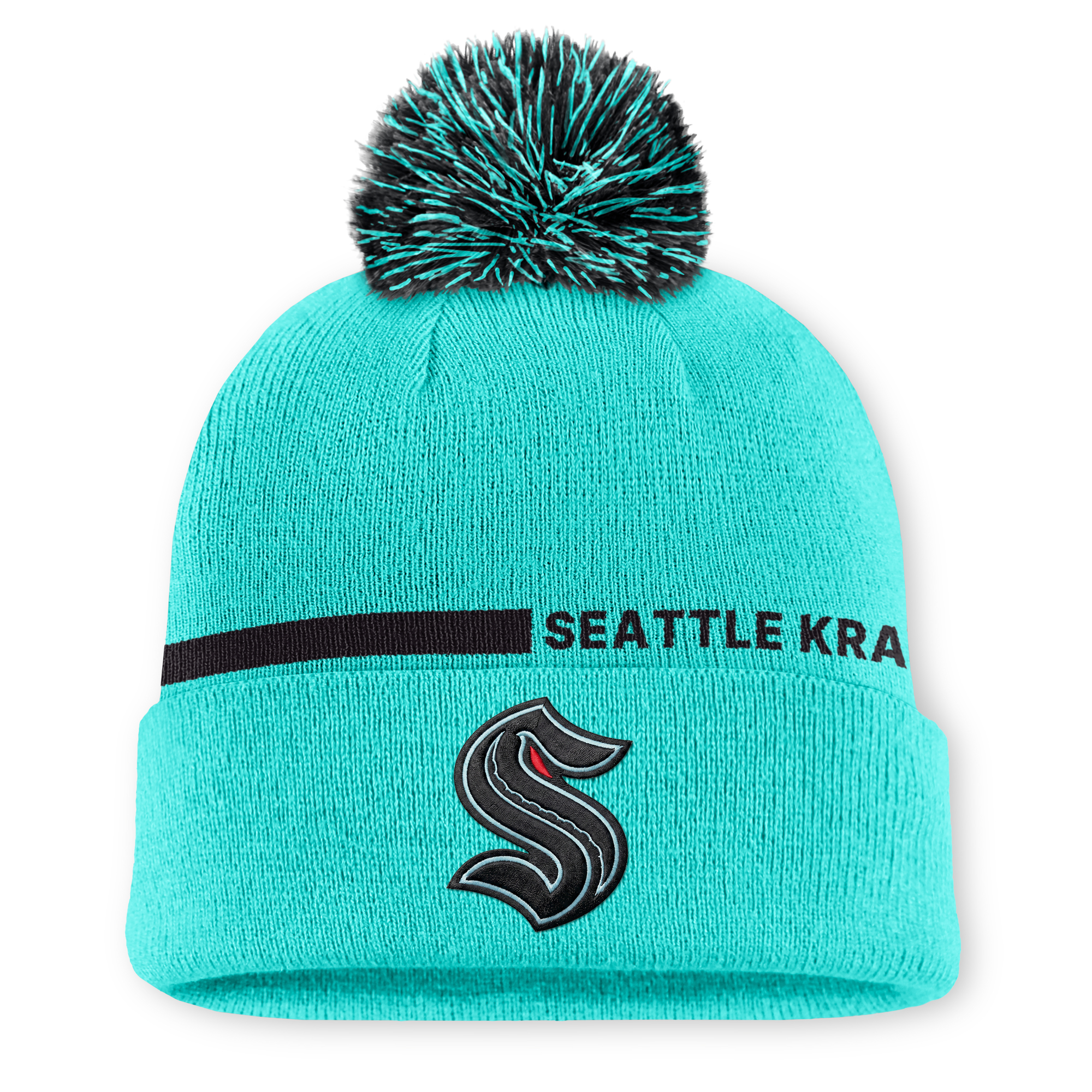 Men's Fanatics Light Blue Seattle Kraken Authentic Pro Alternate Cuffed Knit Hat with Pom