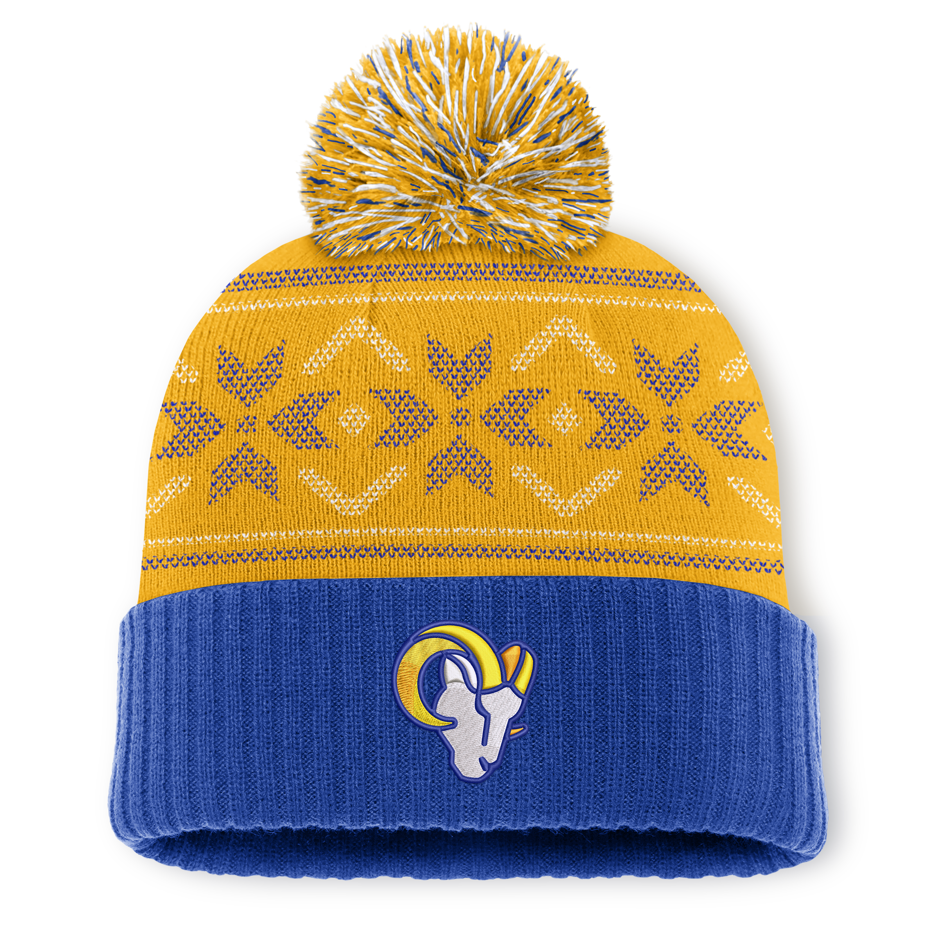 Men's Fanatics Royal/Yellow Los Angeles Rams Snowday Cuffed Knit Hat with Pom