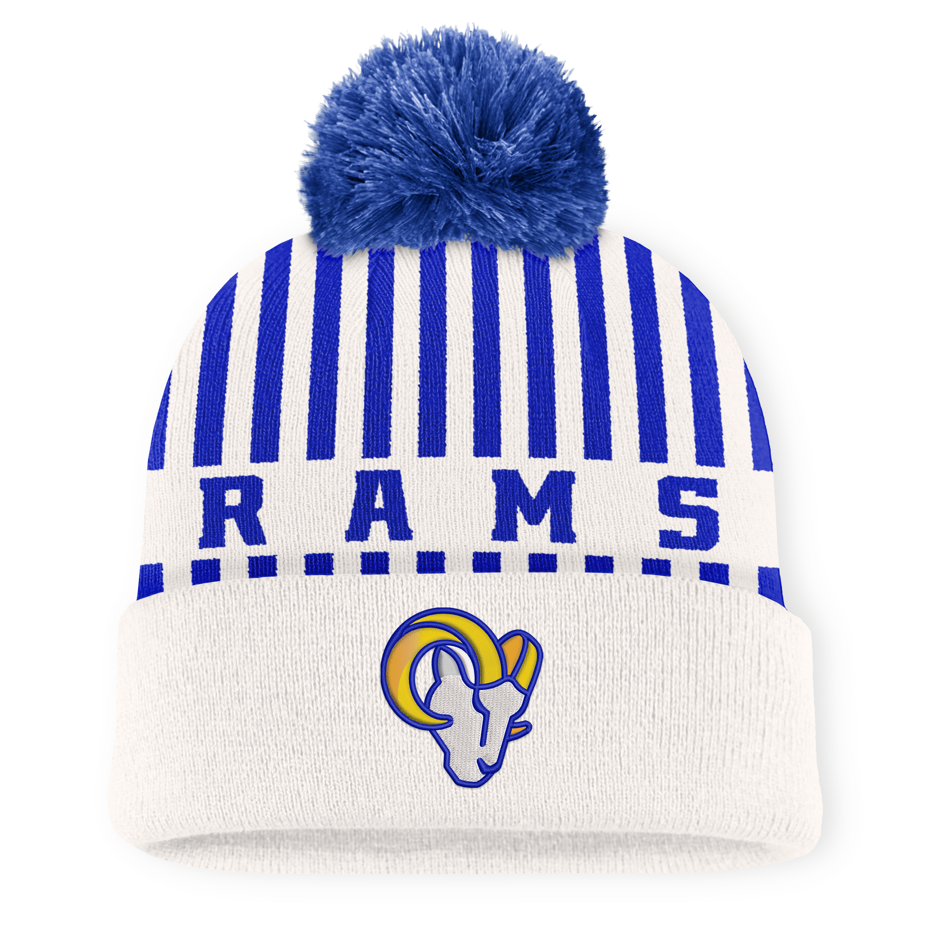 Men's Fanatics Cream/Royal Los Angeles Rams Streak Cuffed Knit Hat with Pom