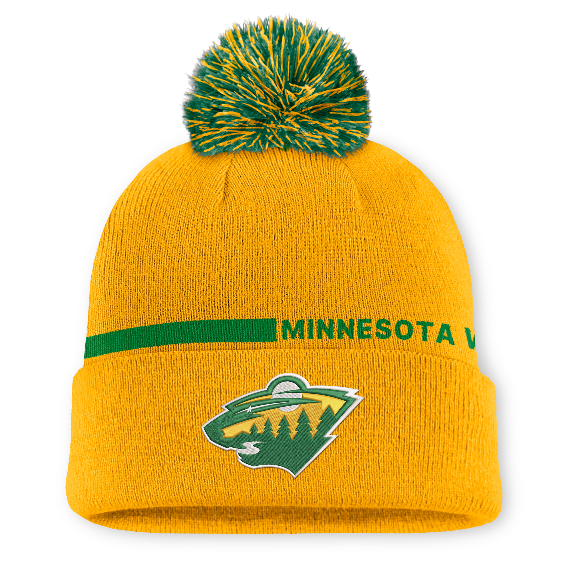 Men's Fanatics Gold Minnesota Wild Authentic Pro Alternate Cuffed Knit Hat with Pom