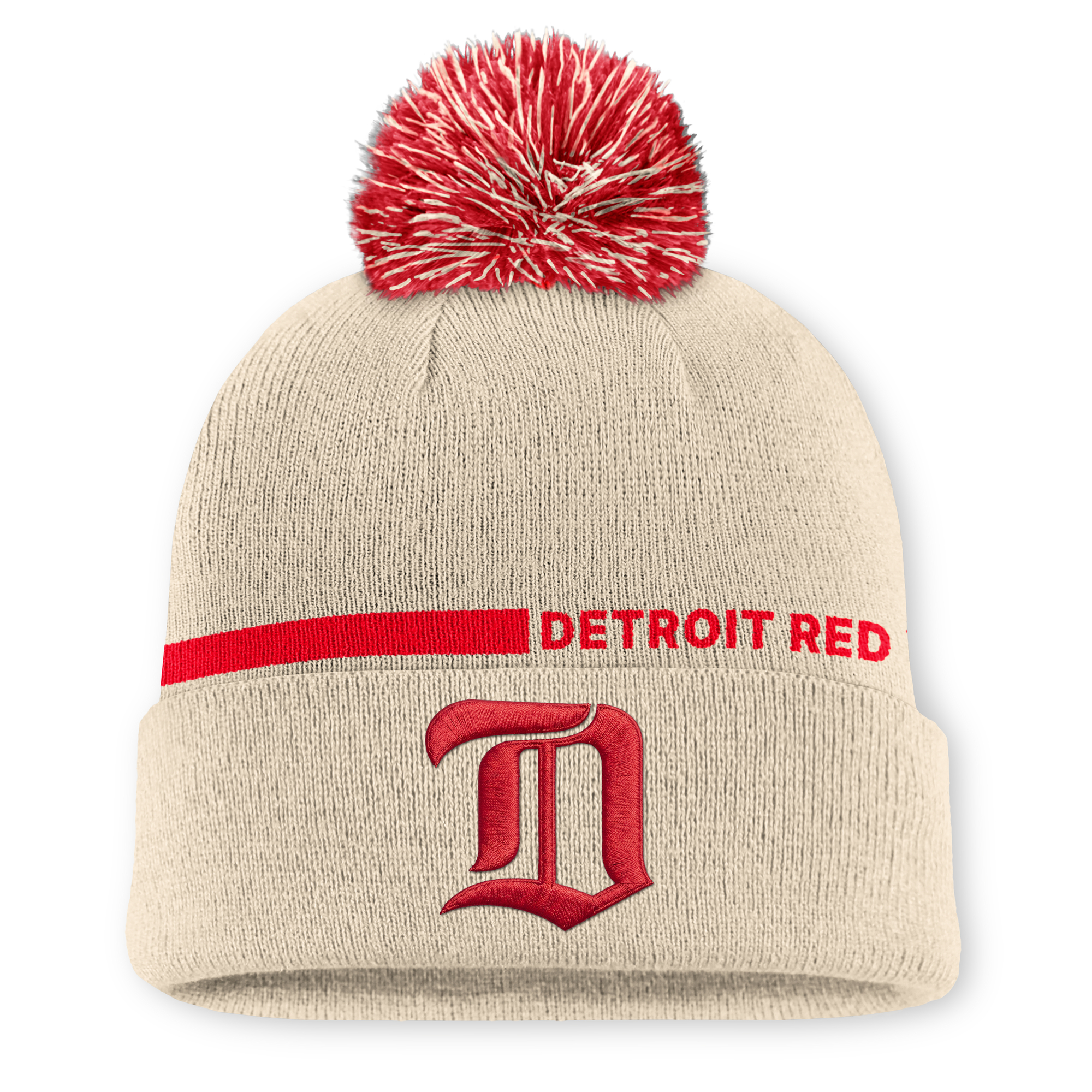 Men's Fanatics Cream Detroit Red Wings Authentic Pro Alternate Cuffed Knit Hat with Pom