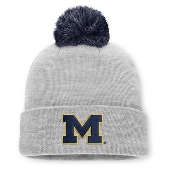 Unisex Jordan Brand Heather Gray Michigan Wolverines Primetime Script Cuffed Knit Hat with Pom