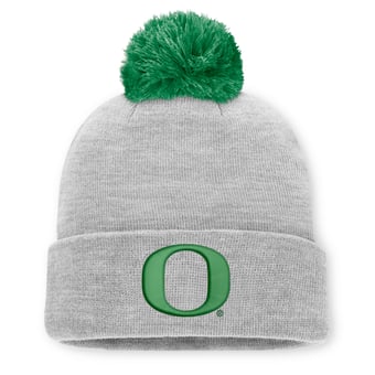 Unisex Nike Heather Gray Oregon Ducks Primetime Script Cuffed Knit Hat with Pom