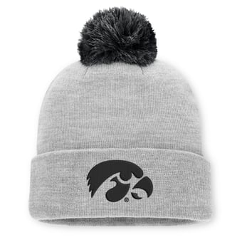Unisex Nike Heather Gray Iowa Hawkeyes Primetime Script Cuffed Knit Hat with Pom