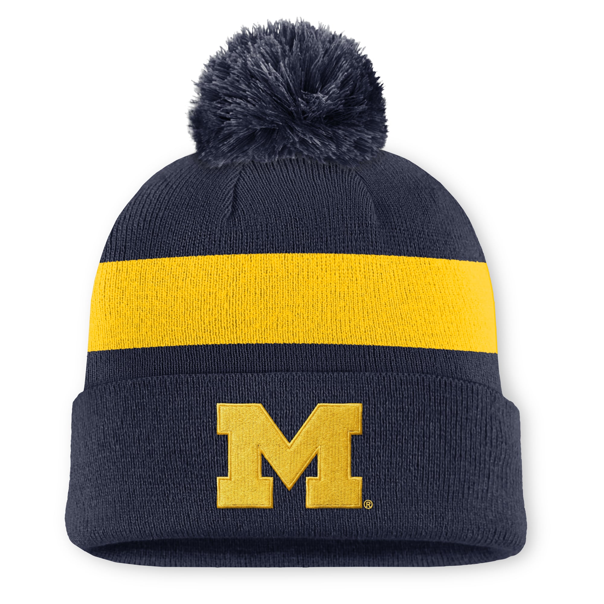 Unisex Jordan Brand Navy Michigan Wolverines Primetime Stripe Cuffed Knit Hat with Pom