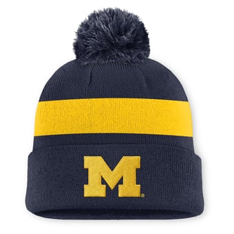 Unisex Jordan Brand Navy Michigan Wolverines Primetime Stripe Cuffed Knit Hat with Pom