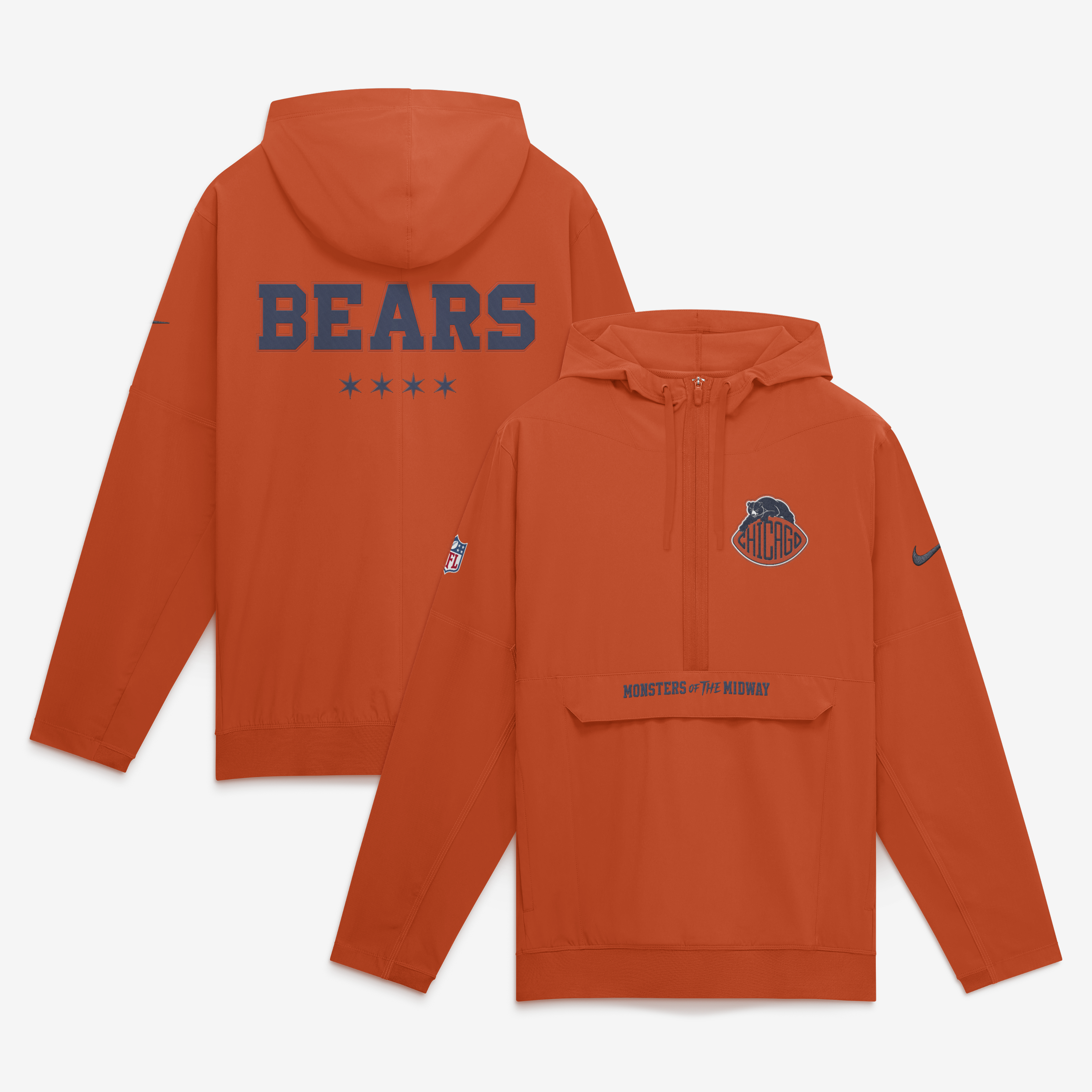 Men's Nike  Orange Chicago Bears 2026 Rivalries Collection Sideline Anorak Half-Zip Jacket