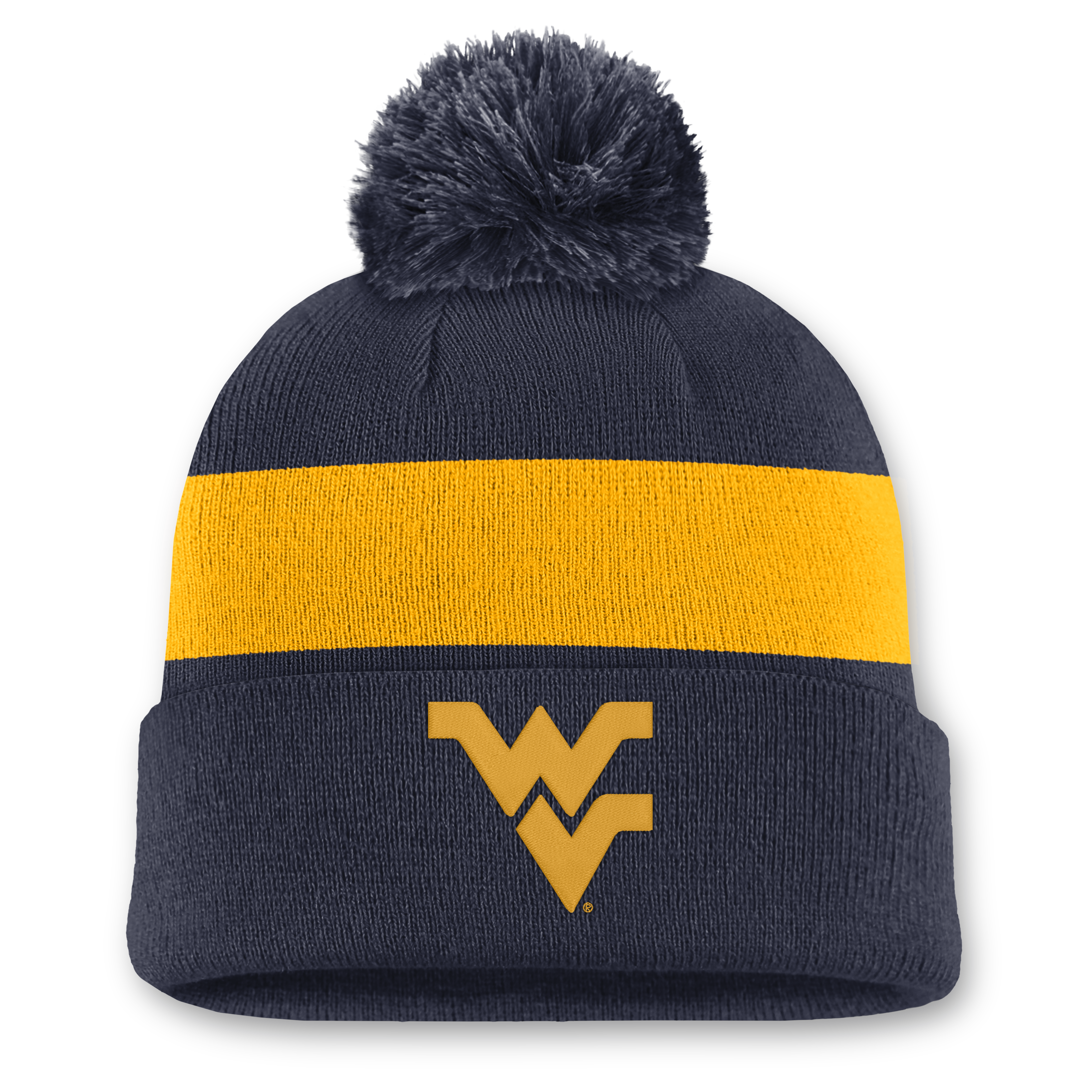Unisex Nike Navy West Virginia Mountaineers Primetime Stripe Cuffed Knit Hat with Pom