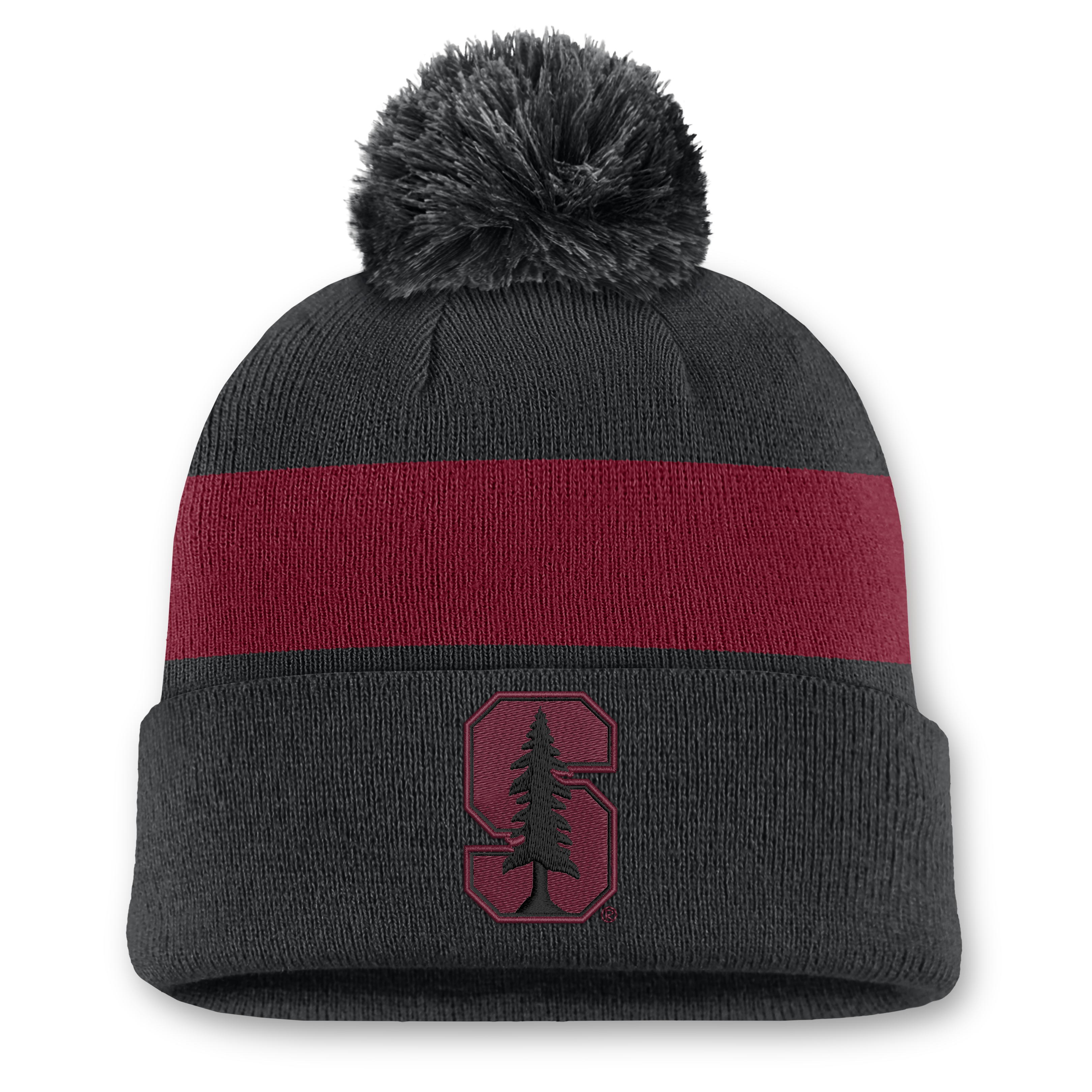 Unisex Nike Black Stanford Cardinal Primetime Stripe Cuffed Knit Hat with Pom