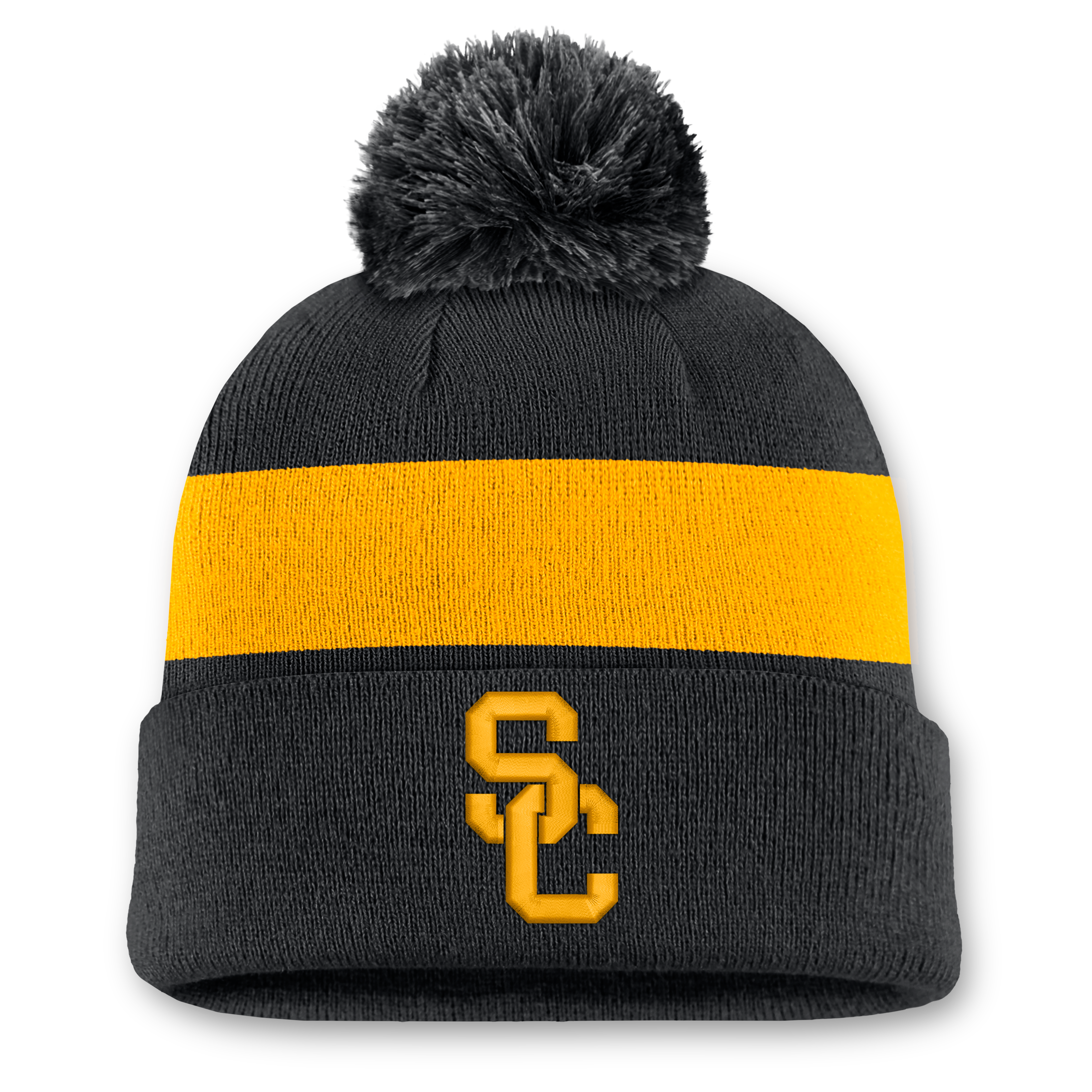 Unisex Nike Black USC Trojans Primetime Stripe Cuffed Knit Hat with Pom