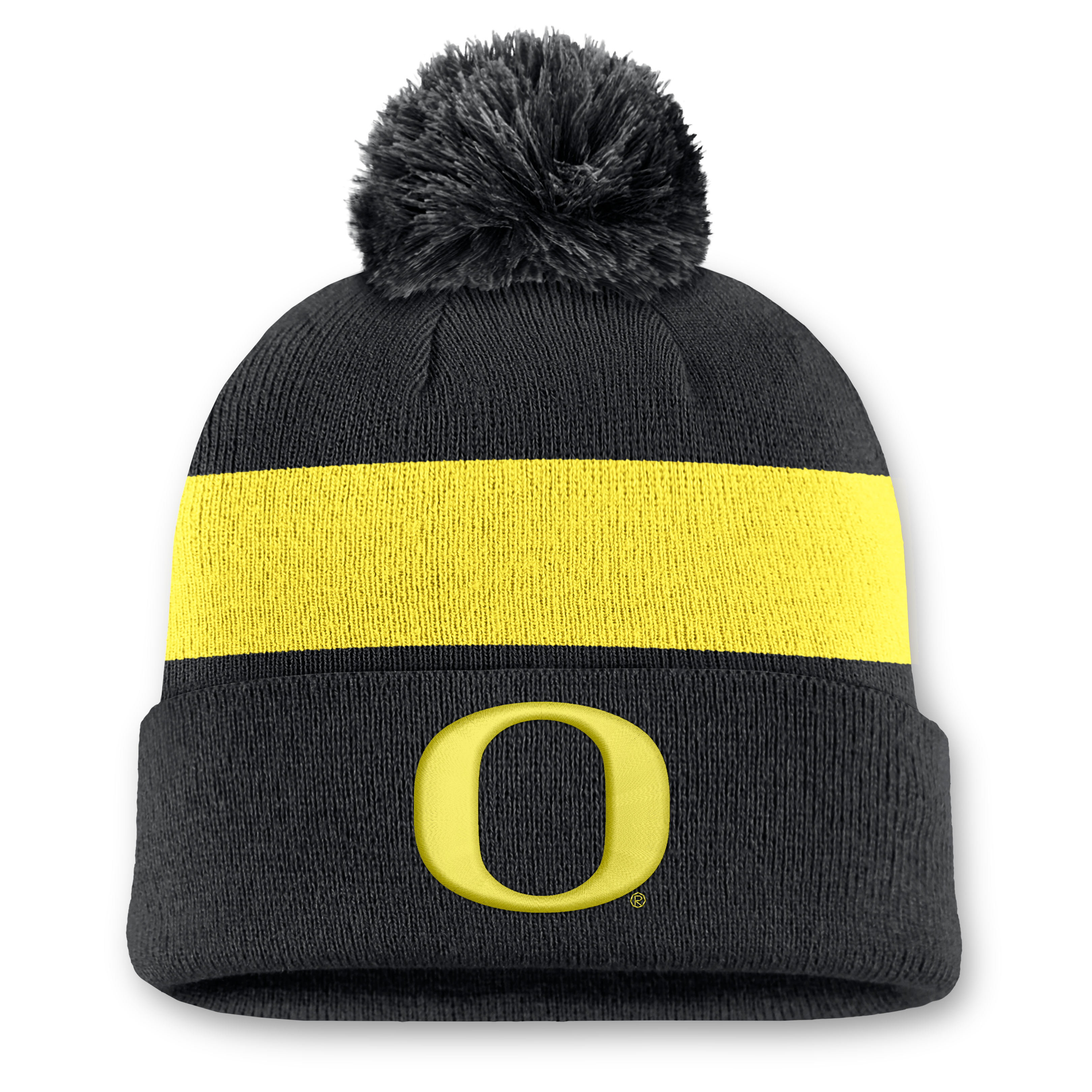 Unisex Nike Black Oregon Ducks Primetime Stripe Cuffed Knit Hat with Pom