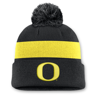 Unisex Nike Black Oregon Ducks Primetime Stripe Cuffed Knit Hat with Pom