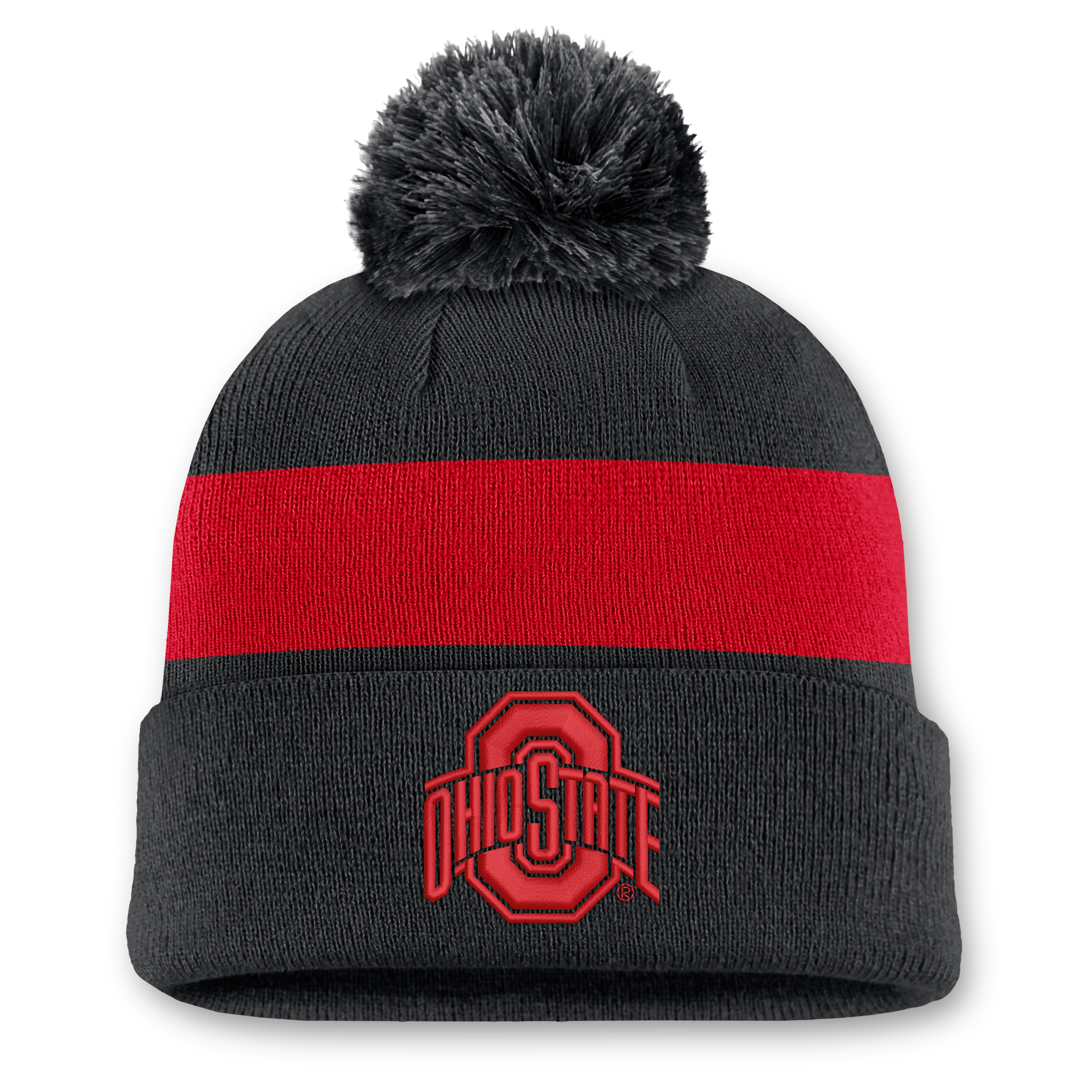 Unisex Nike Black Ohio State Buckeyes Primetime Stripe Cuffed Knit Hat with Pom