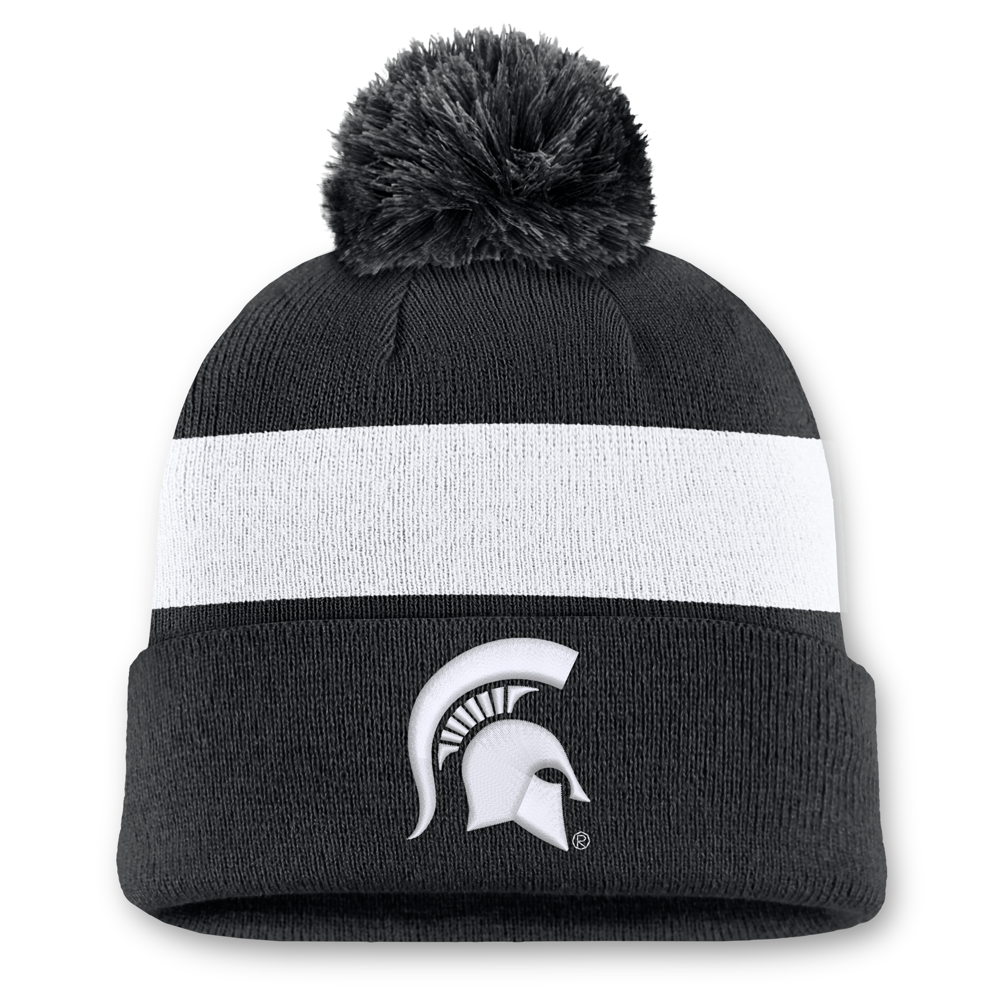 Unisex Nike Black Michigan State Spartans Primetime Stripe Cuffed Knit Hat with Pom