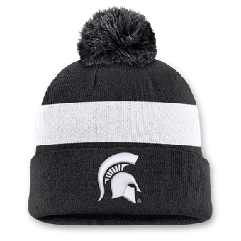 Unisex Nike Black Michigan State Spartans Primetime Stripe Cuffed Knit Hat with Pom