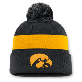 Unisex Nike Black Iowa Hawkeyes Primetime Stripe Cuffed Knit Hat with Pom