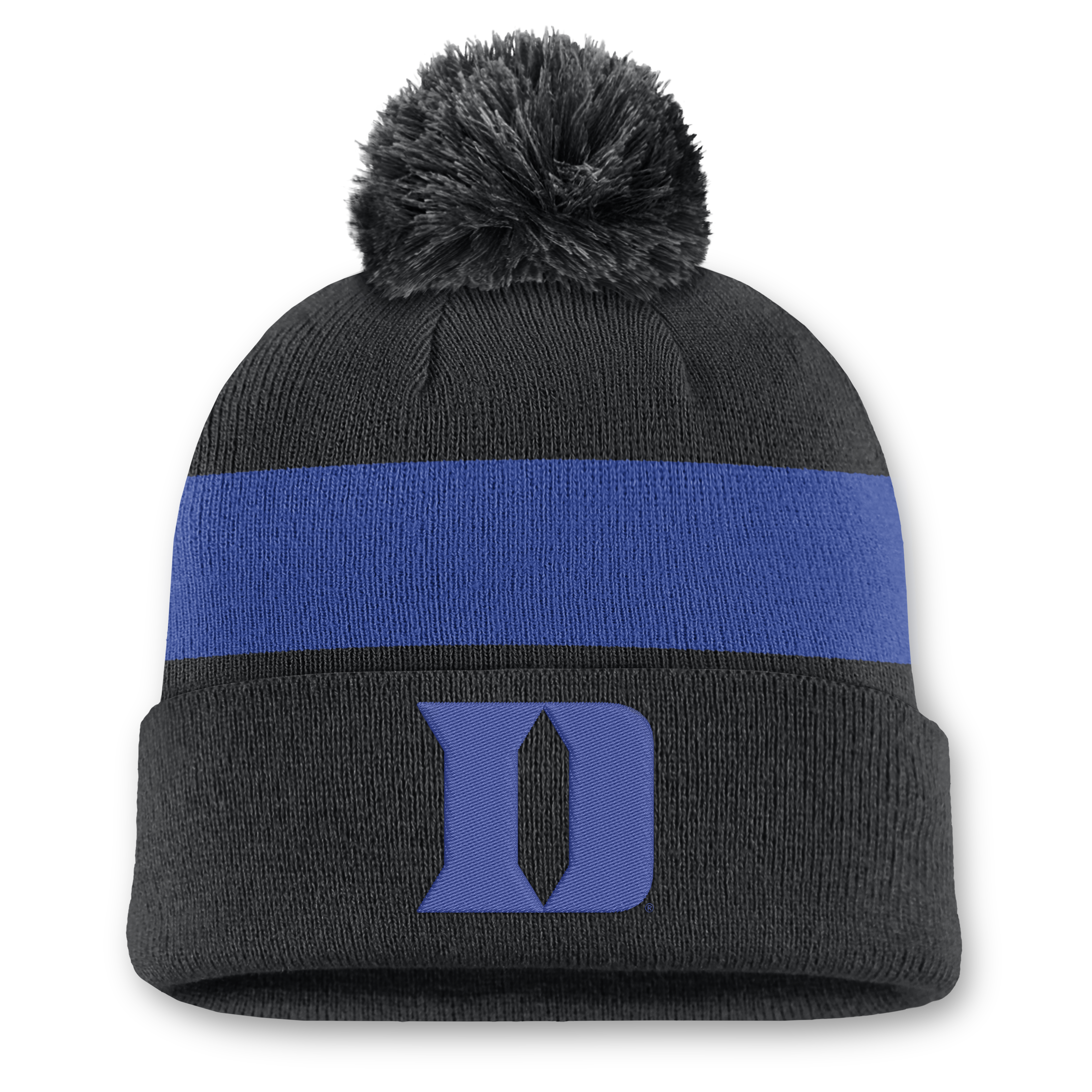 Unisex Nike Black Duke Blue Devils Primetime Stripe Cuffed Knit Hat with Pom