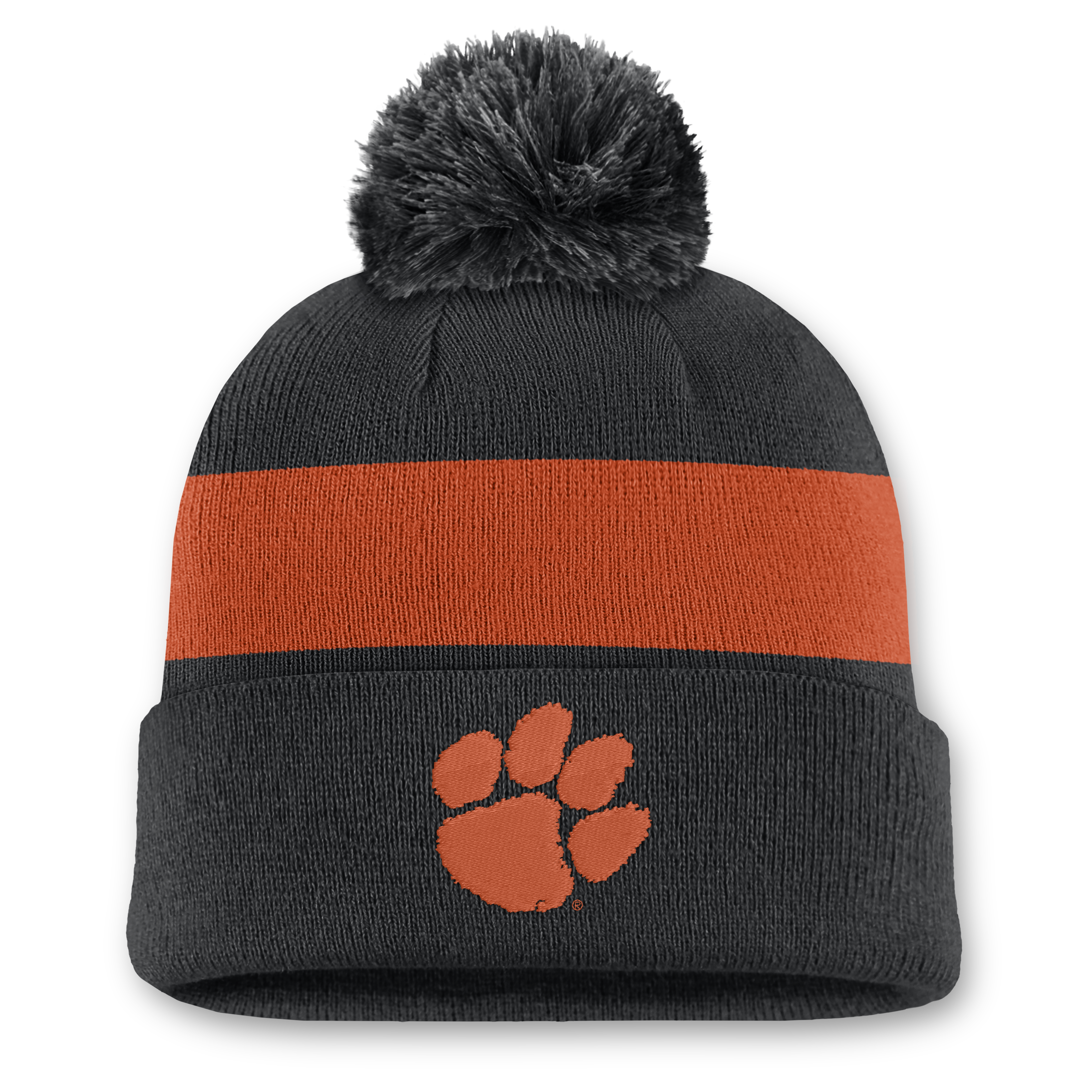 Unisex Nike Black Clemson Tigers Primetime Stripe Cuffed Knit Hat with Pom