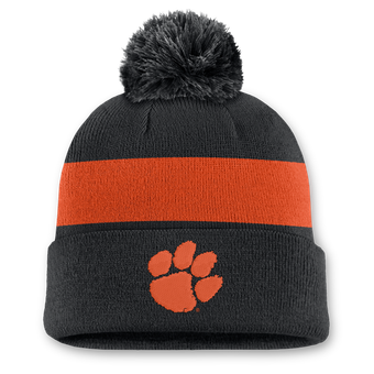 Unisex Nike Black Clemson Tigers Primetime Stripe Cuffed Knit Hat with Pom