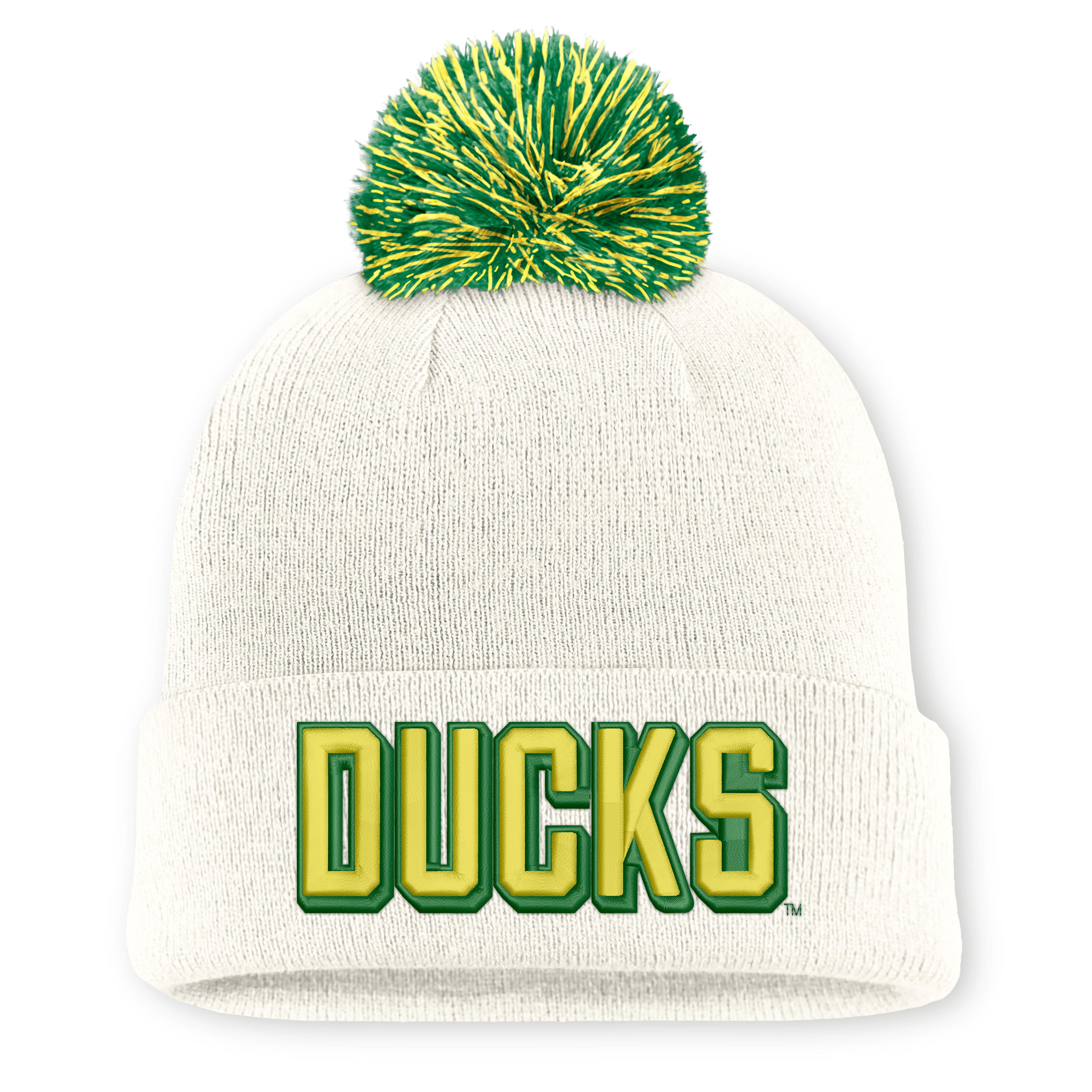 Unisex Nike White Oregon Ducks Letter Mascot Knit Hat with Pom