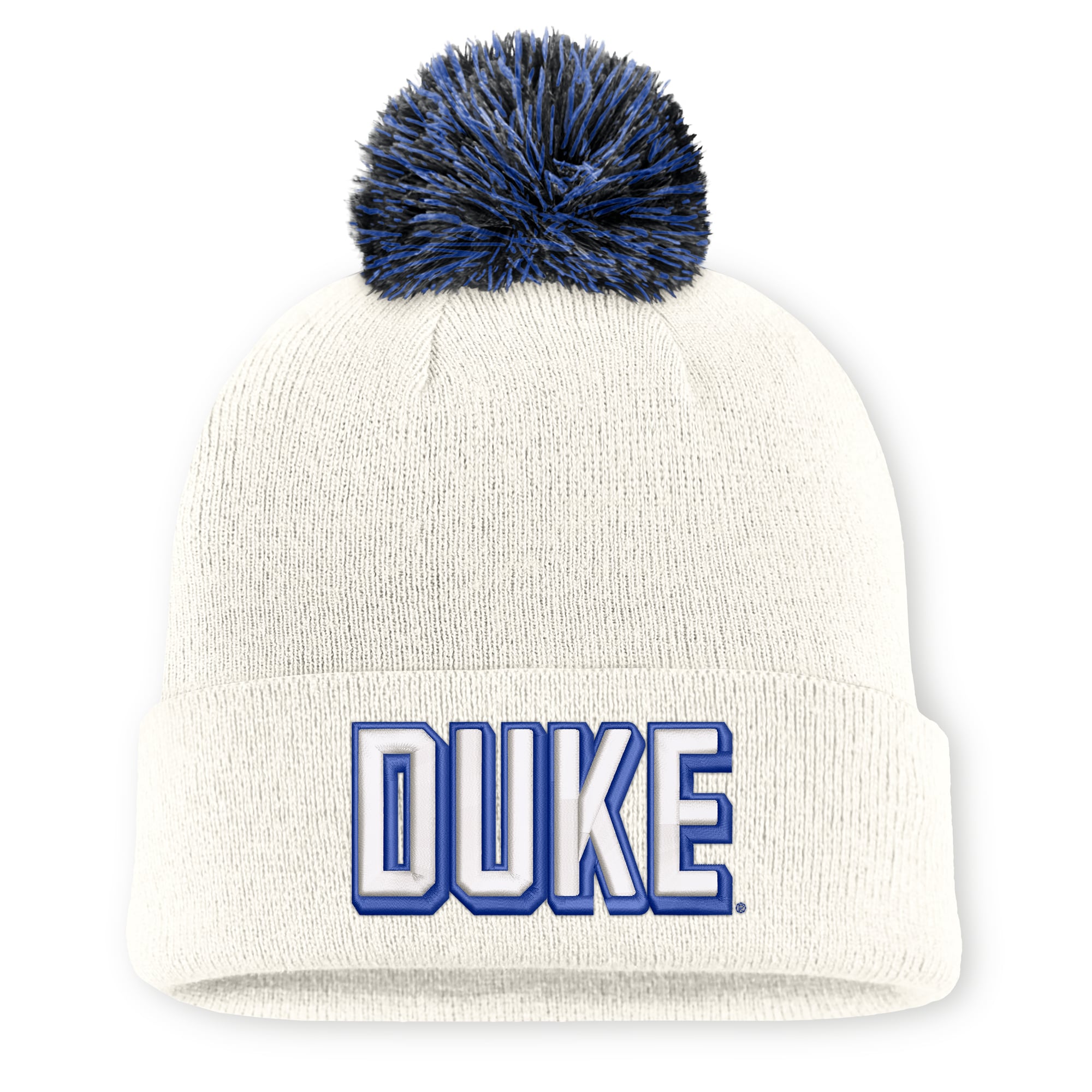 Unisex Nike White Duke Blue Devils Letter Mascot Knit Hat with Pom
