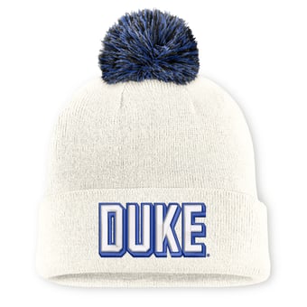 Unisex Nike White Duke Blue Devils Letter Mascot Knit Hat with Pom