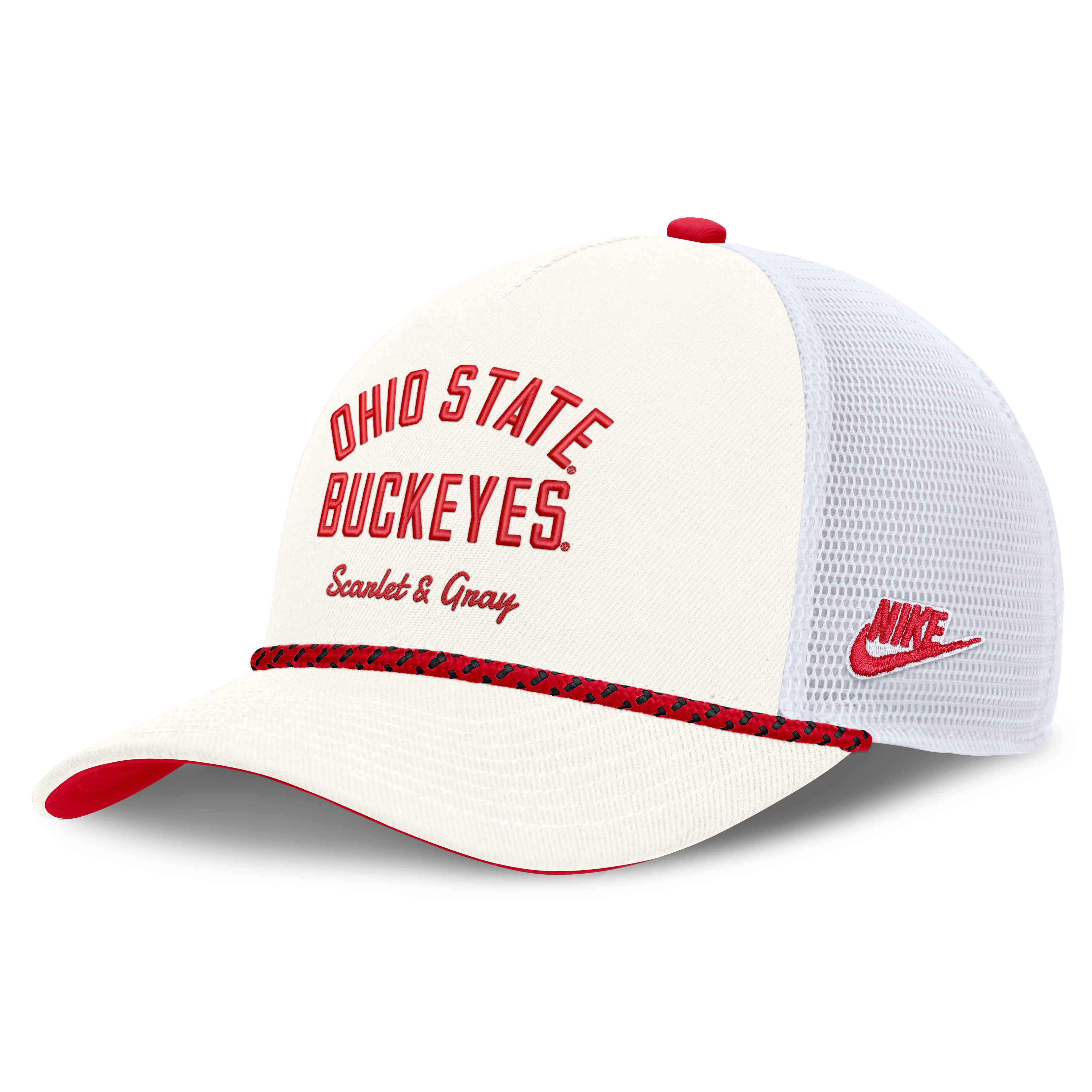 Unisex Nike White Ohio State Buckeyes Mascot Rope Trucker Adjustable Hat