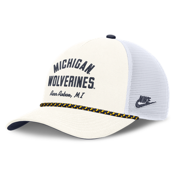 Unisex Nike White Michigan Wolverines Mascot Rope Trucker Adjustable Hat