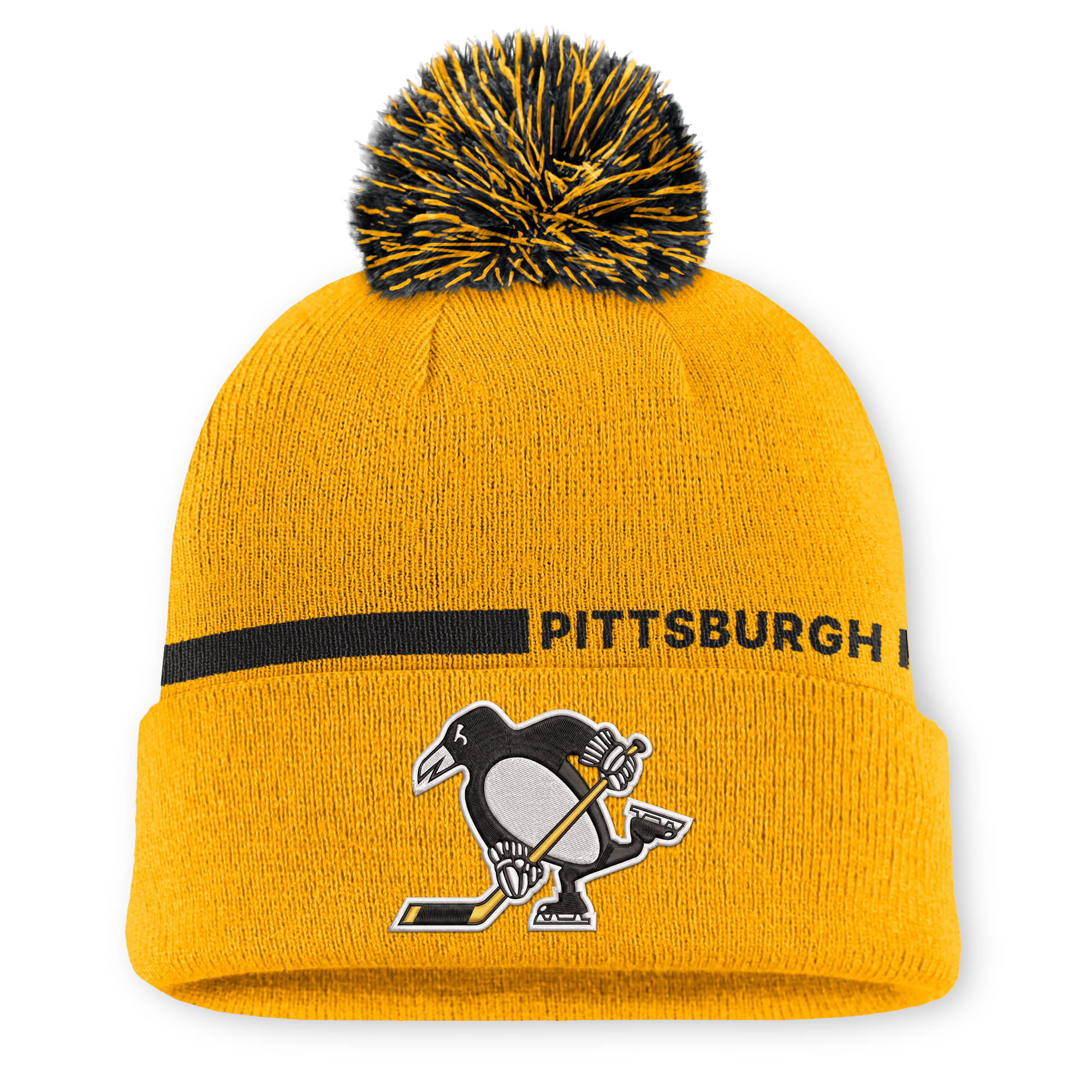 Men's Fanatics Gold Pittsburgh Penguins Authentic Pro Alternate Cuffed Knit Hat with Pom