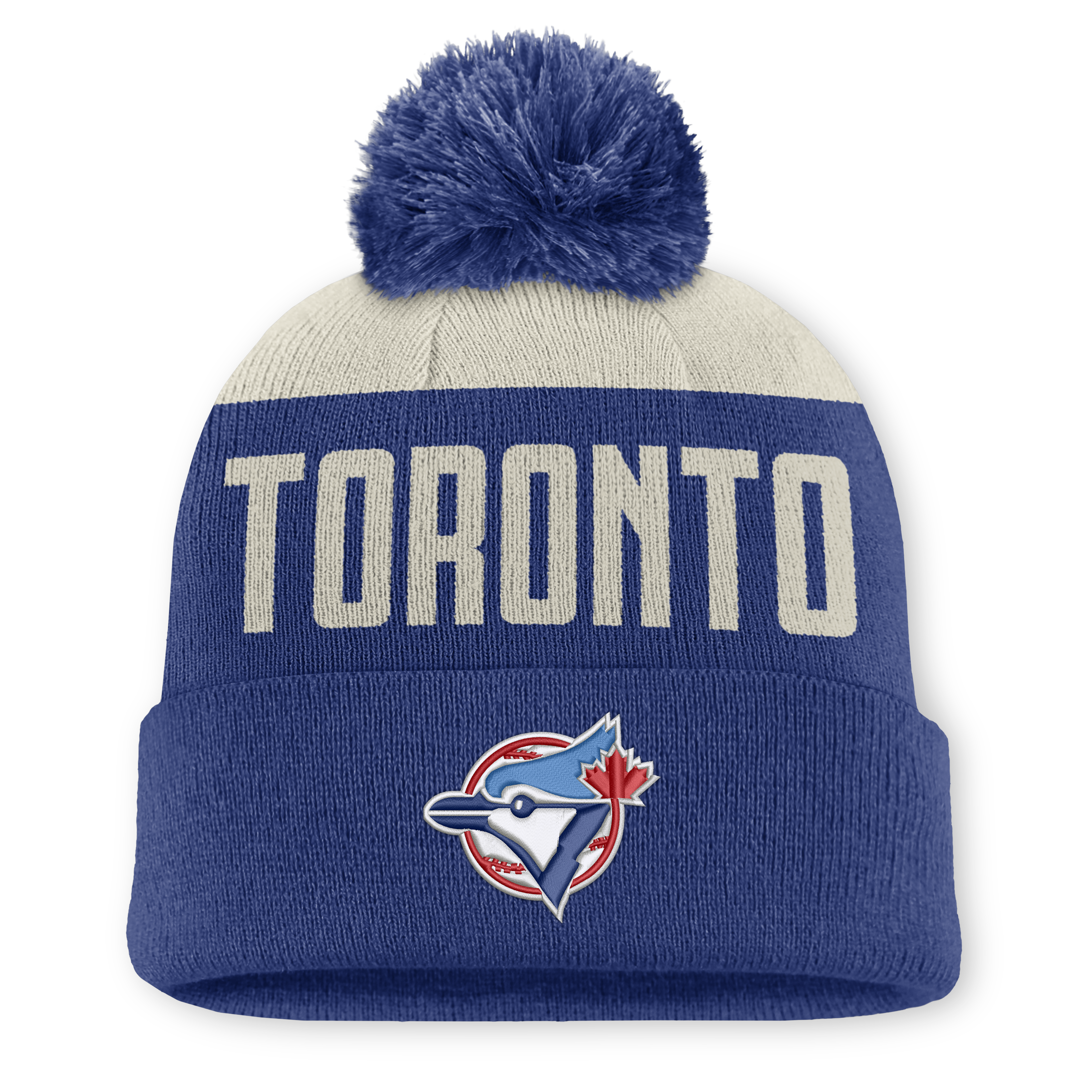 Men's Nike Natural/Royal Toronto Blue Jays  Peak Standard Cuffed Knit Hat with Pom